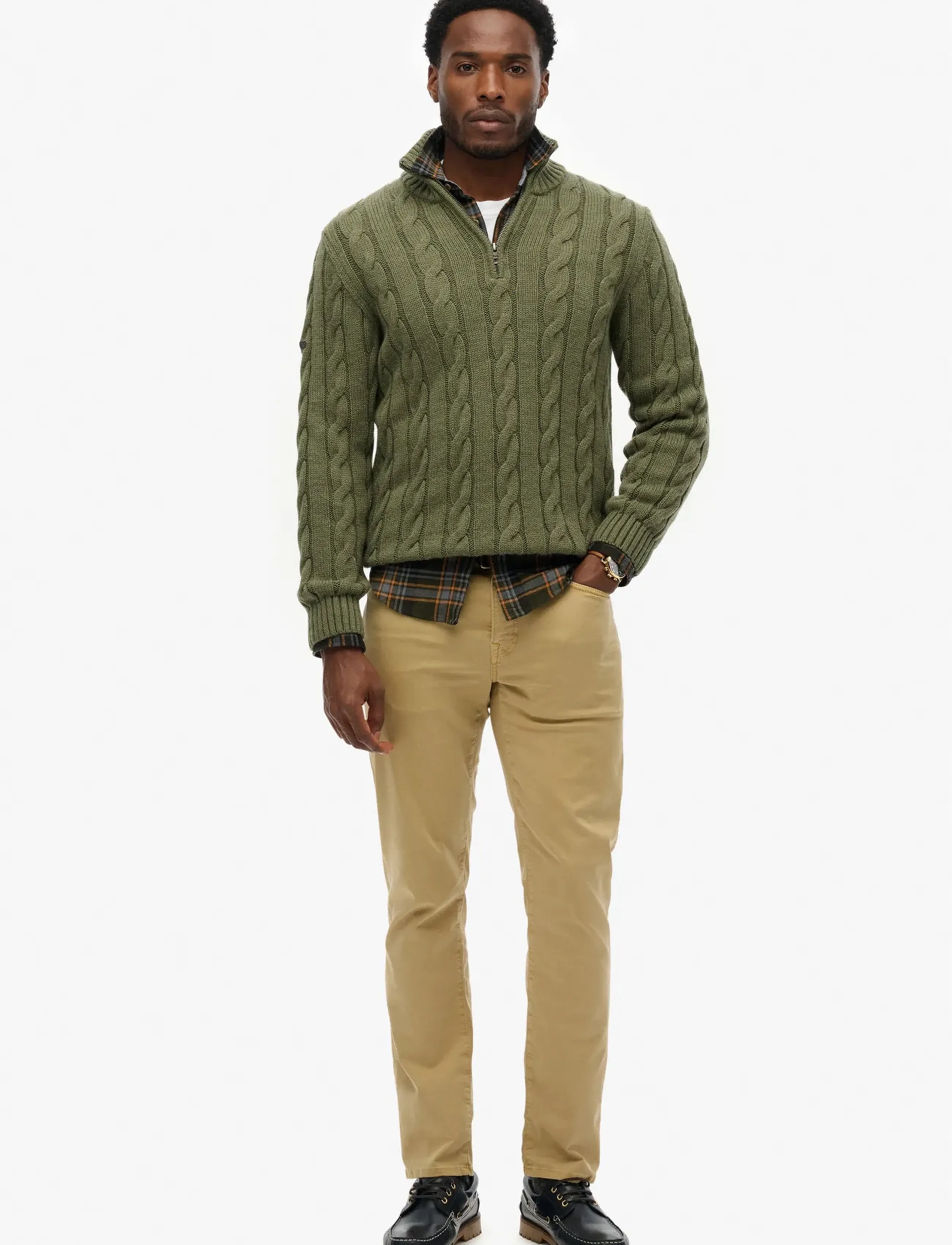 Superdry JACOB CABLE KNIT HALF ZIP - Strickmode - MOSS GREEN / green