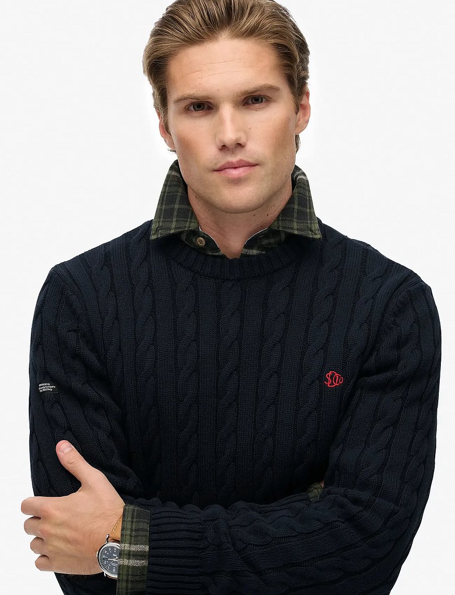 Superdry - COTTON CABLE KNIT CREW - Ümmarguse kaelusega kudumid - eclipse navy - 2