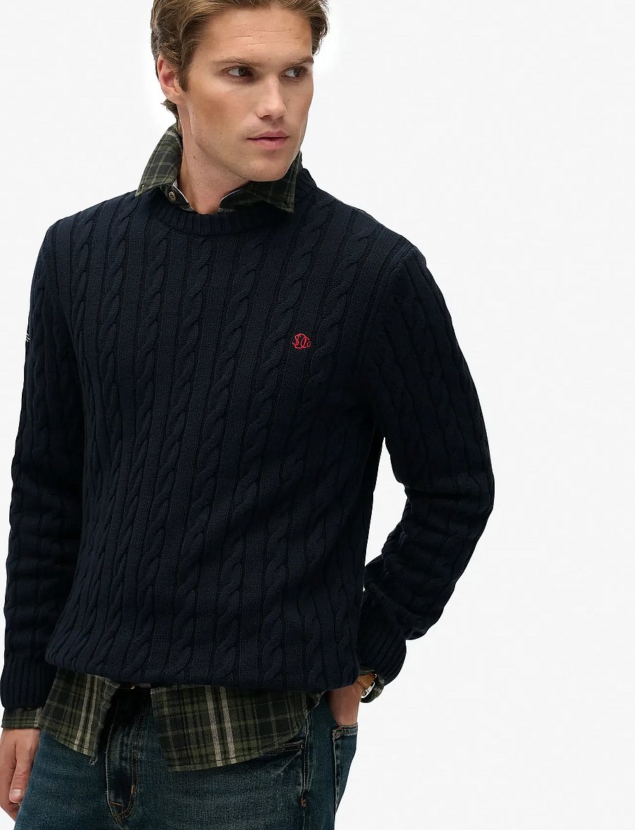 Superdry - COTTON CABLE KNIT CREW - Ümmarguse kaelusega kudumid - eclipse navy - 3