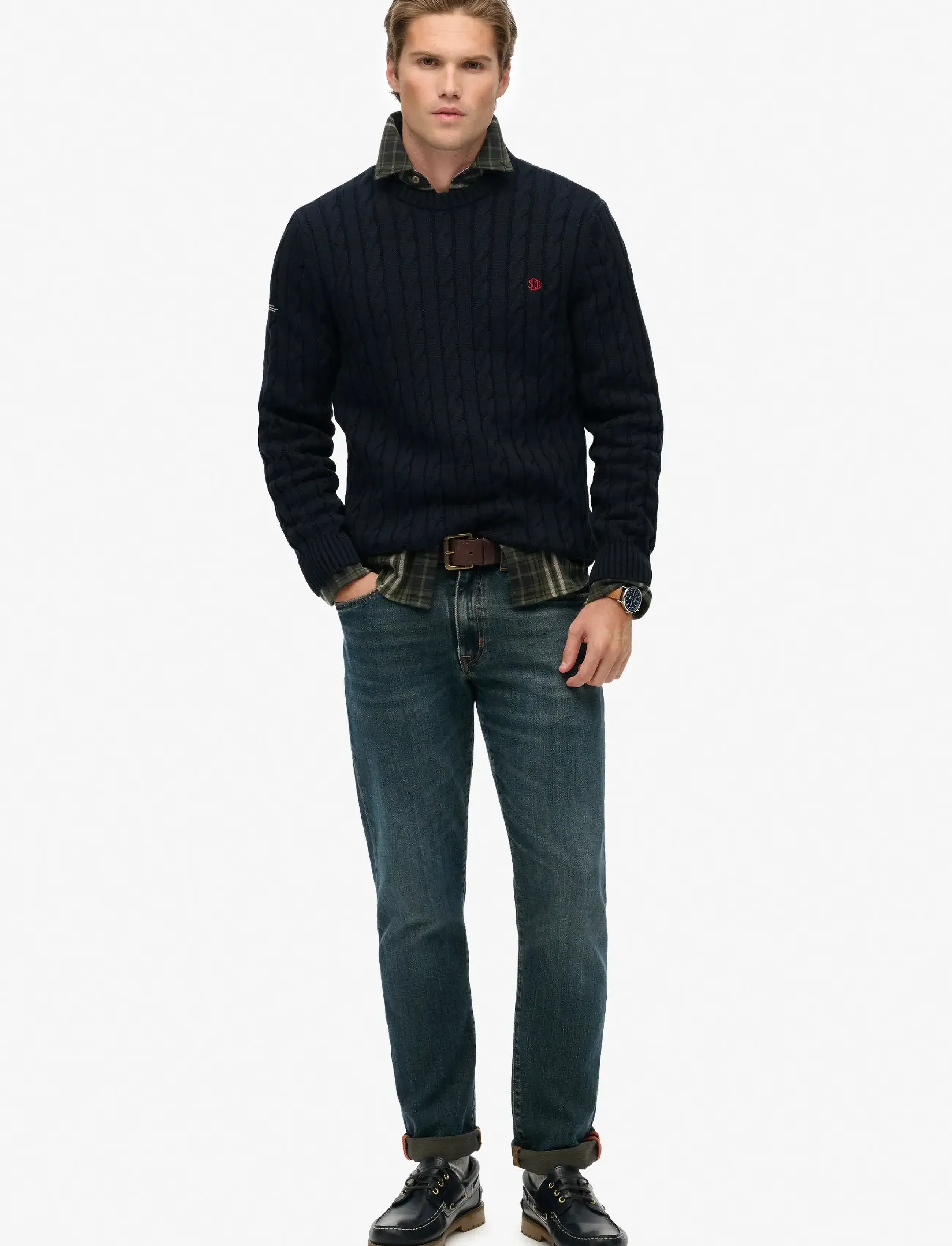 Superdry COTTON CABLE KNIT CREW - Strickmode - ECLIPSE NAVY / navy