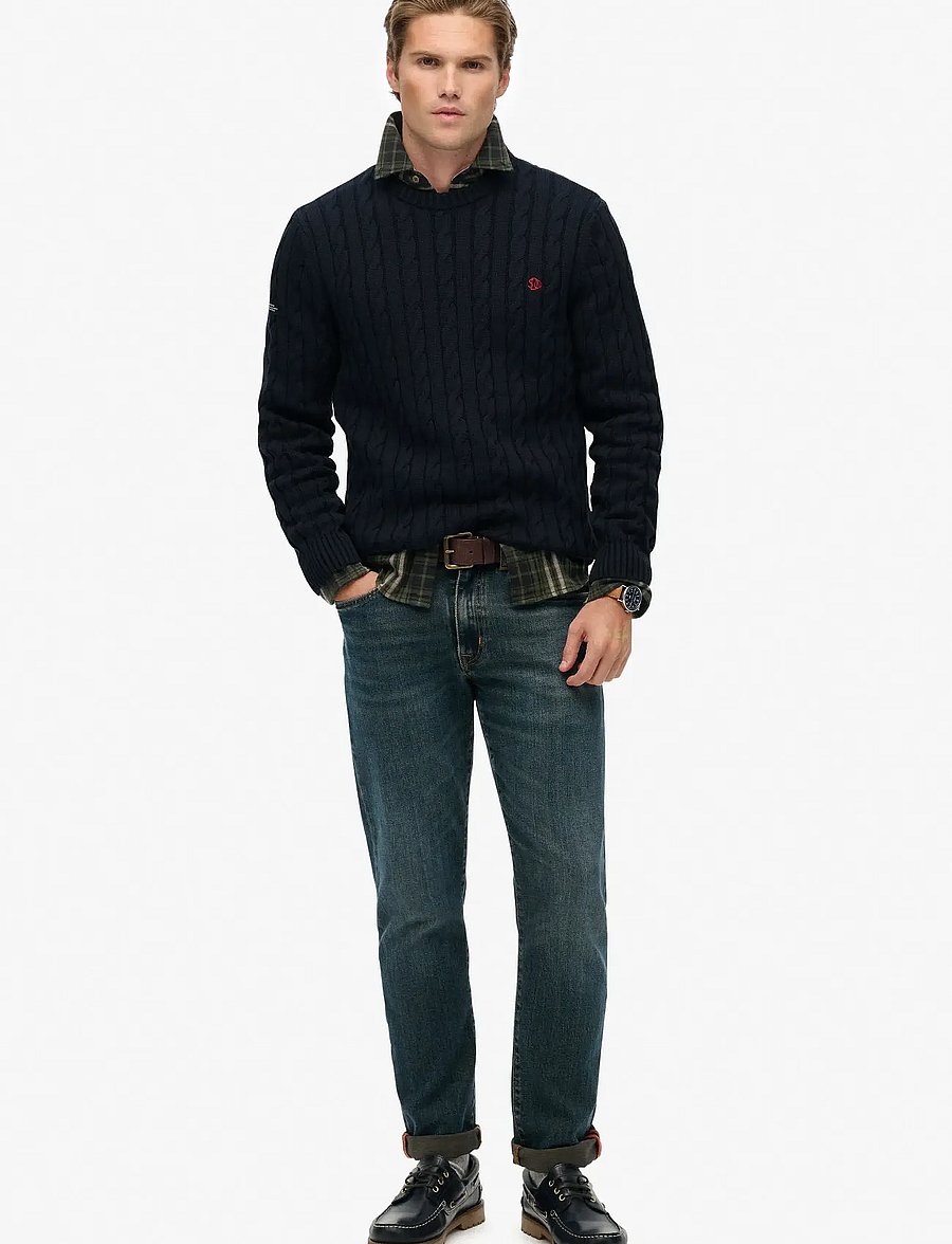 Superdry - COTTON CABLE KNIT CREW - Ümmarguse kaelusega kudumid - eclipse navy - 4