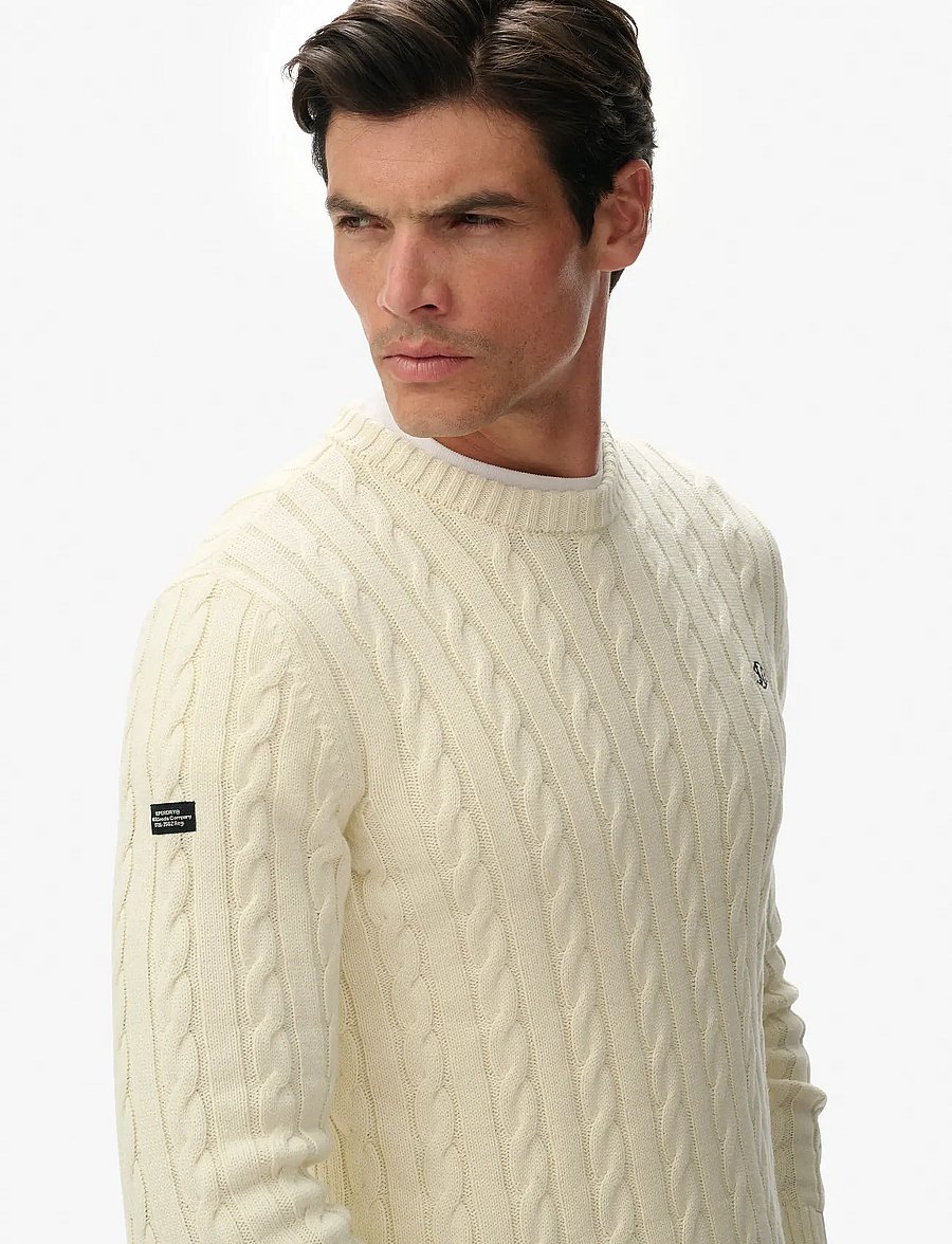 Superdry - COTTON CABLE KNIT CREW - rundhalsad - ecru - 4