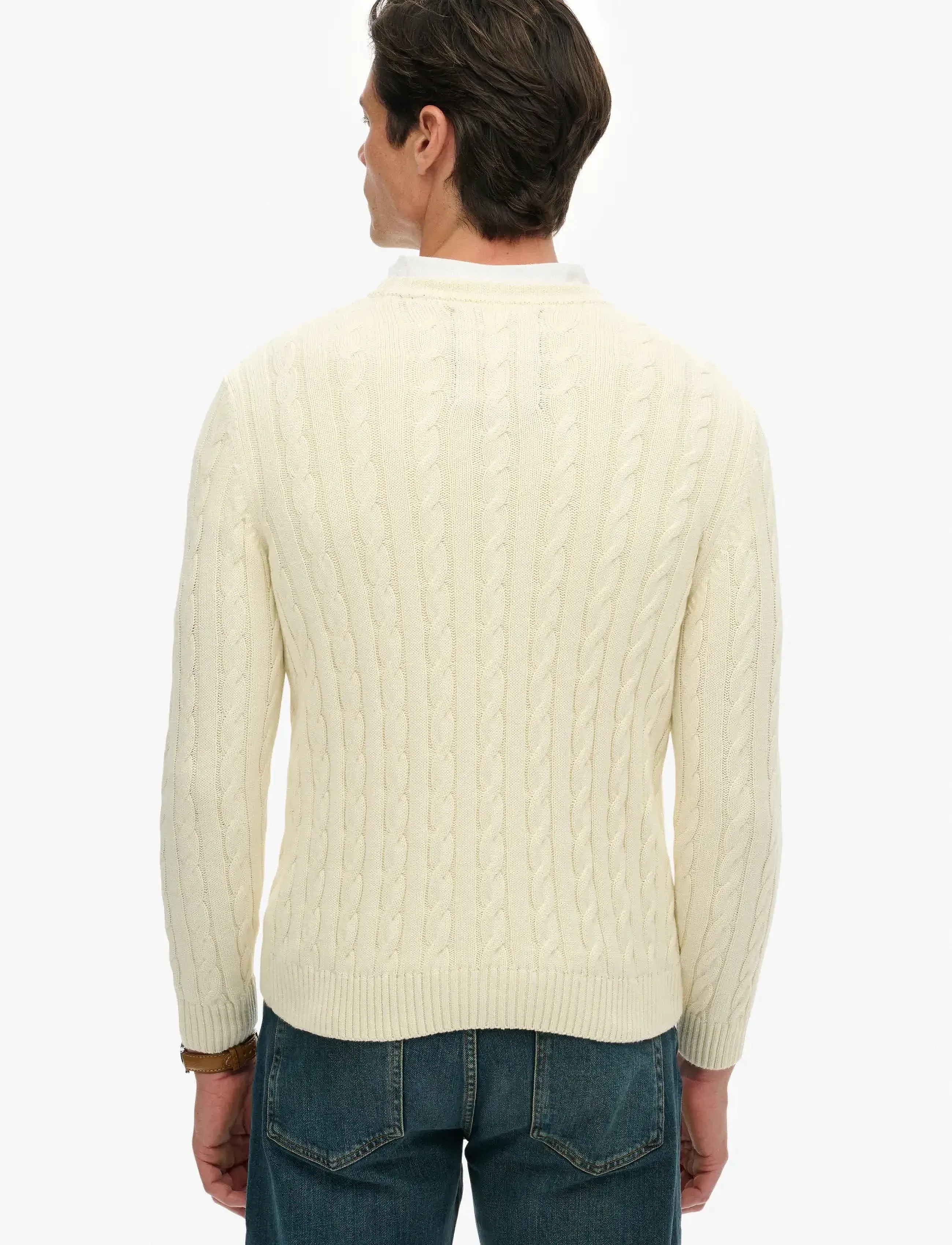 Superdry Cotton Cable Knit Crew stickade tröjor herr – bild 5