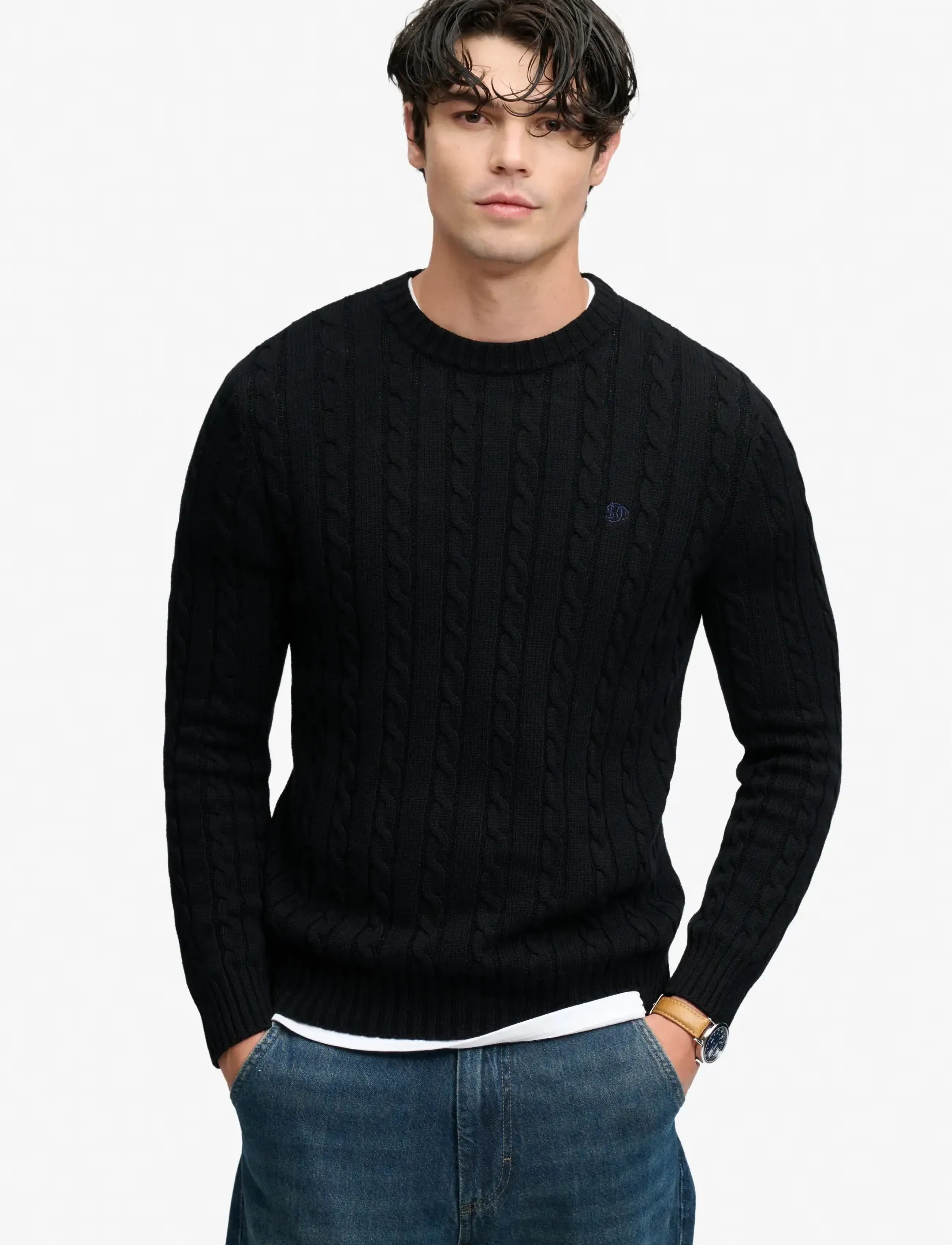 Superdry - COTTON CABLE KNIT CREW - rundhals - black - 0