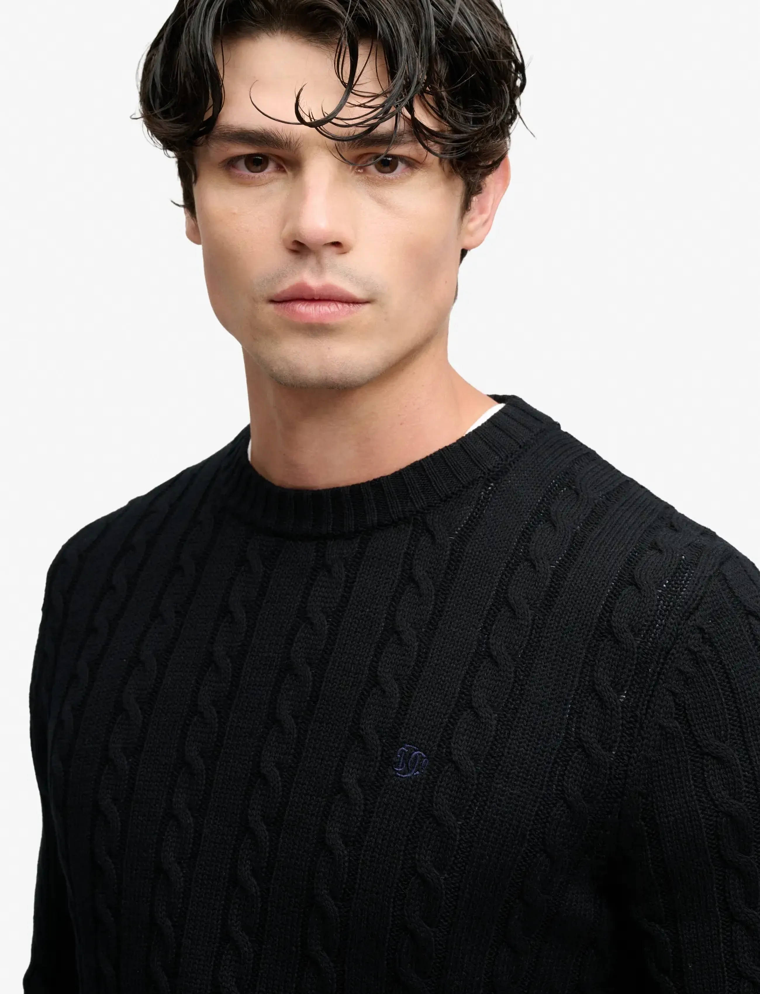 Superdry Cotton Cable Knit Crew stickade tröjor herr – bild 3