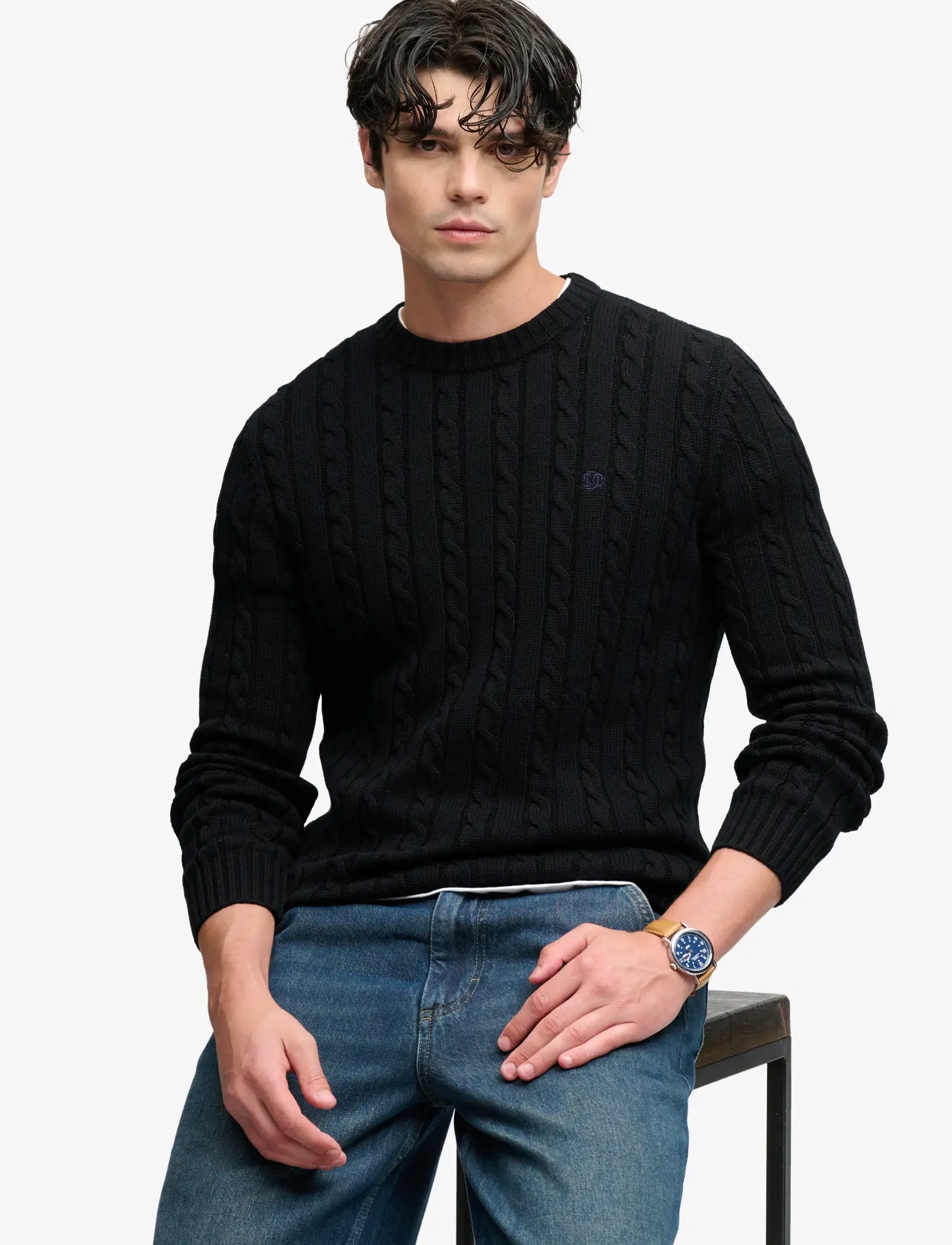 Superdry - COTTON CABLE KNIT CREW - rundhals - black - 4