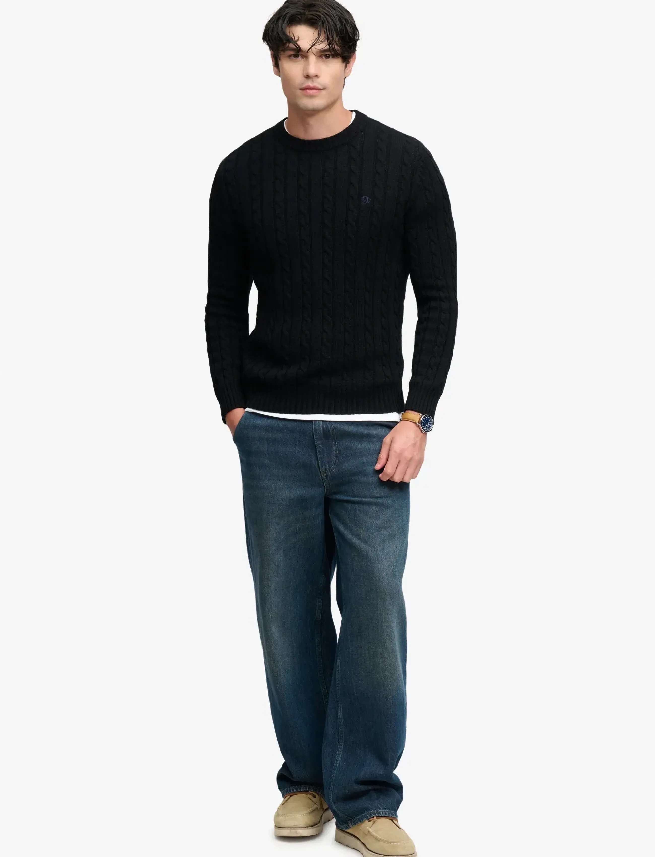 Superdry Cotton Cable Knit Crew stickade tröjor herr – bild 5