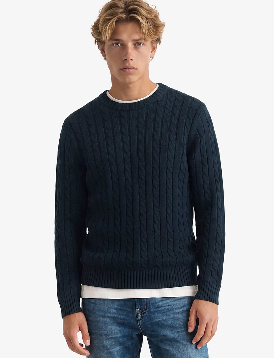 Superdry - COTTON CABLE KNIT CREW - rund hals - eclipse navy - 0