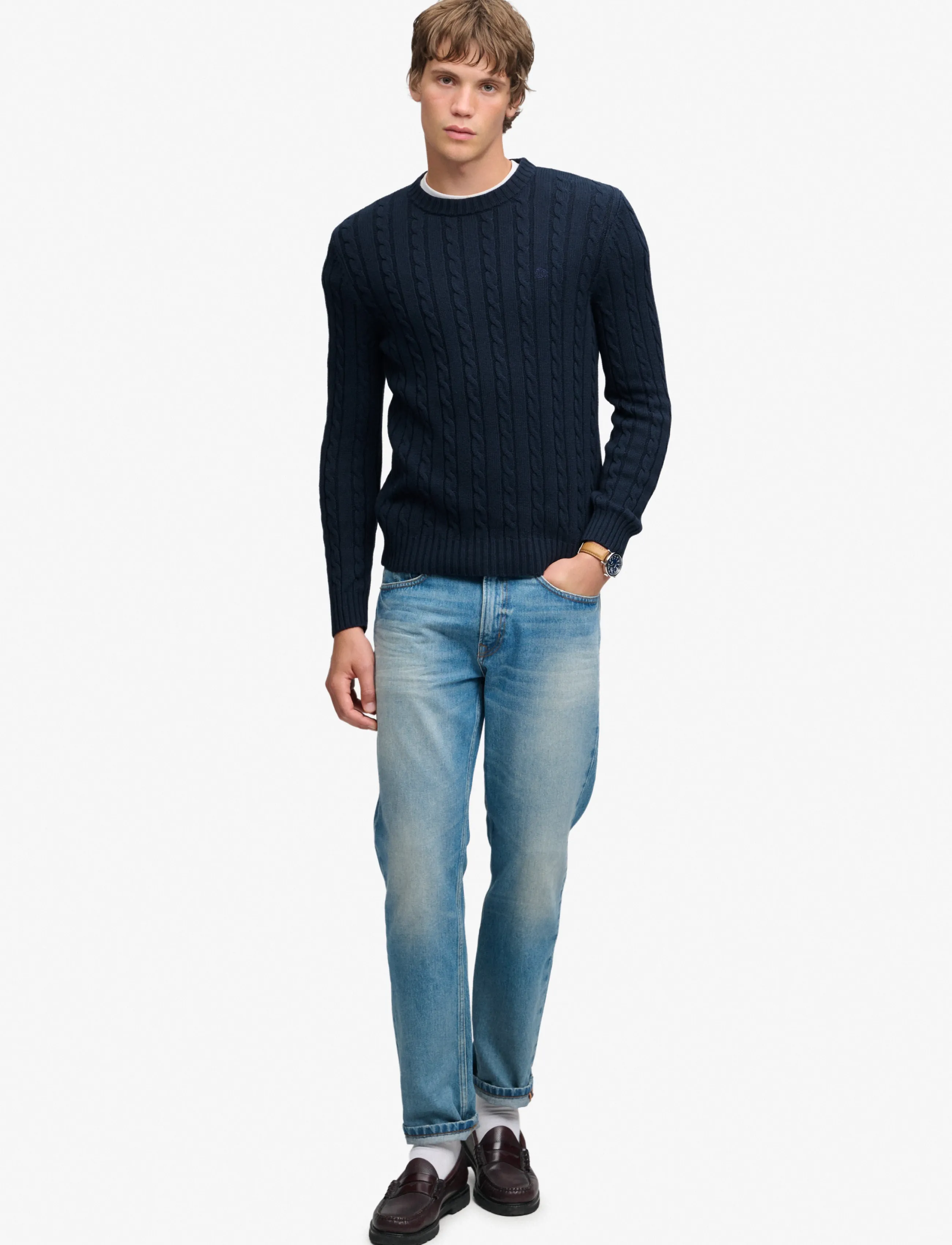 Superdry - COTTON CABLE KNIT CREW - rund hals - eclipse navy - 5