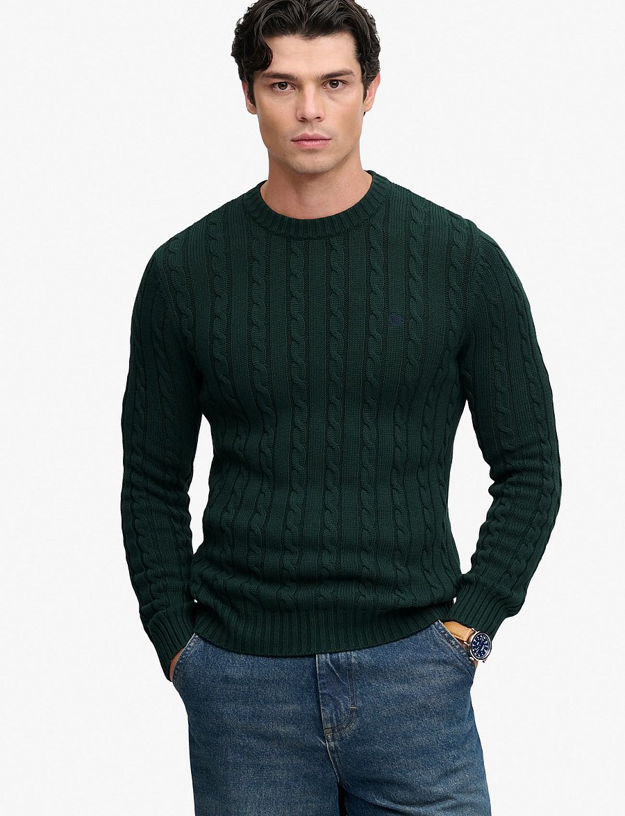 Superdry - COTTON CABLE KNIT CREW - Ümara kaelusega - quad green - 0