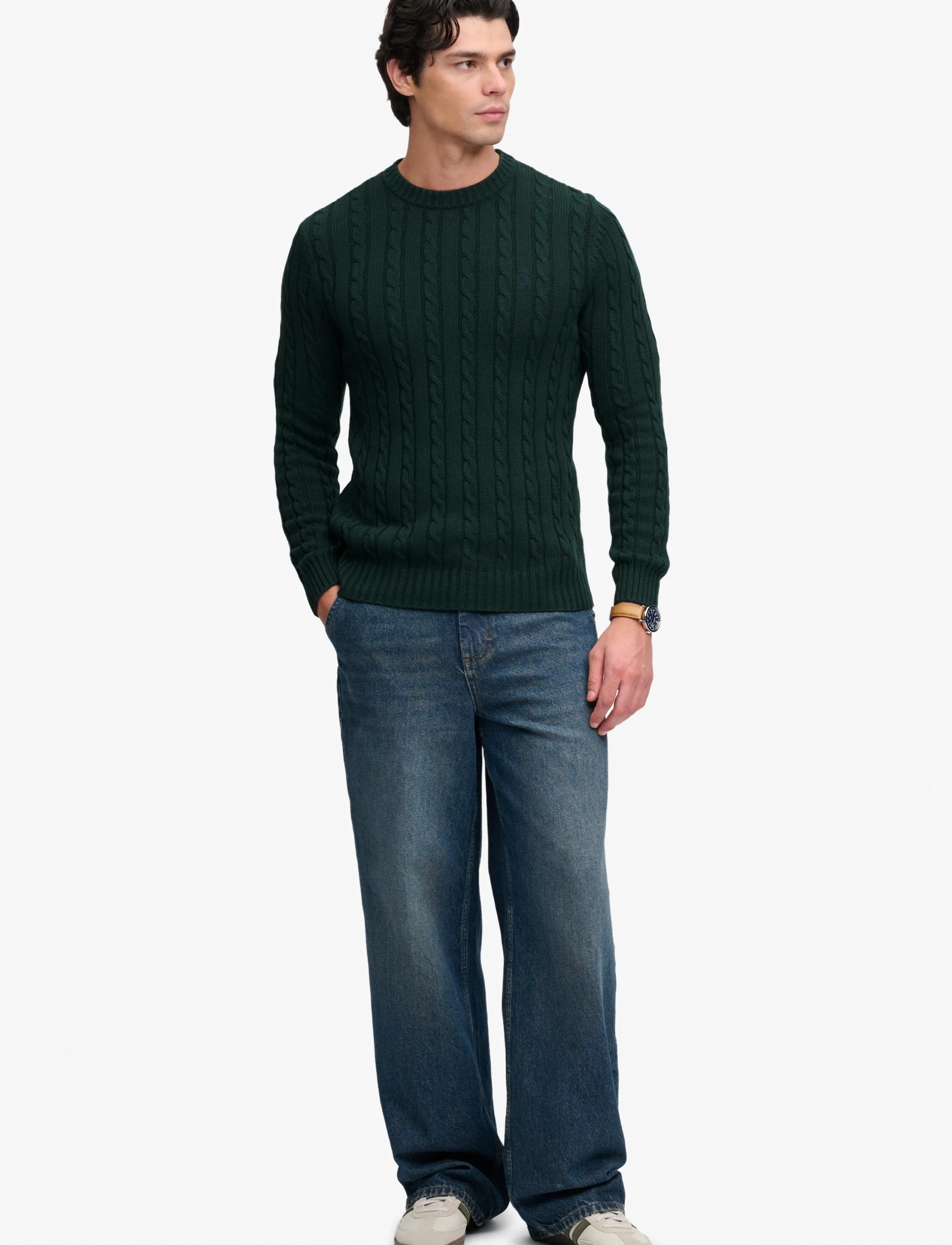 Superdry Cotton Cable Knit Crew stickade tröjor herr – bild 5