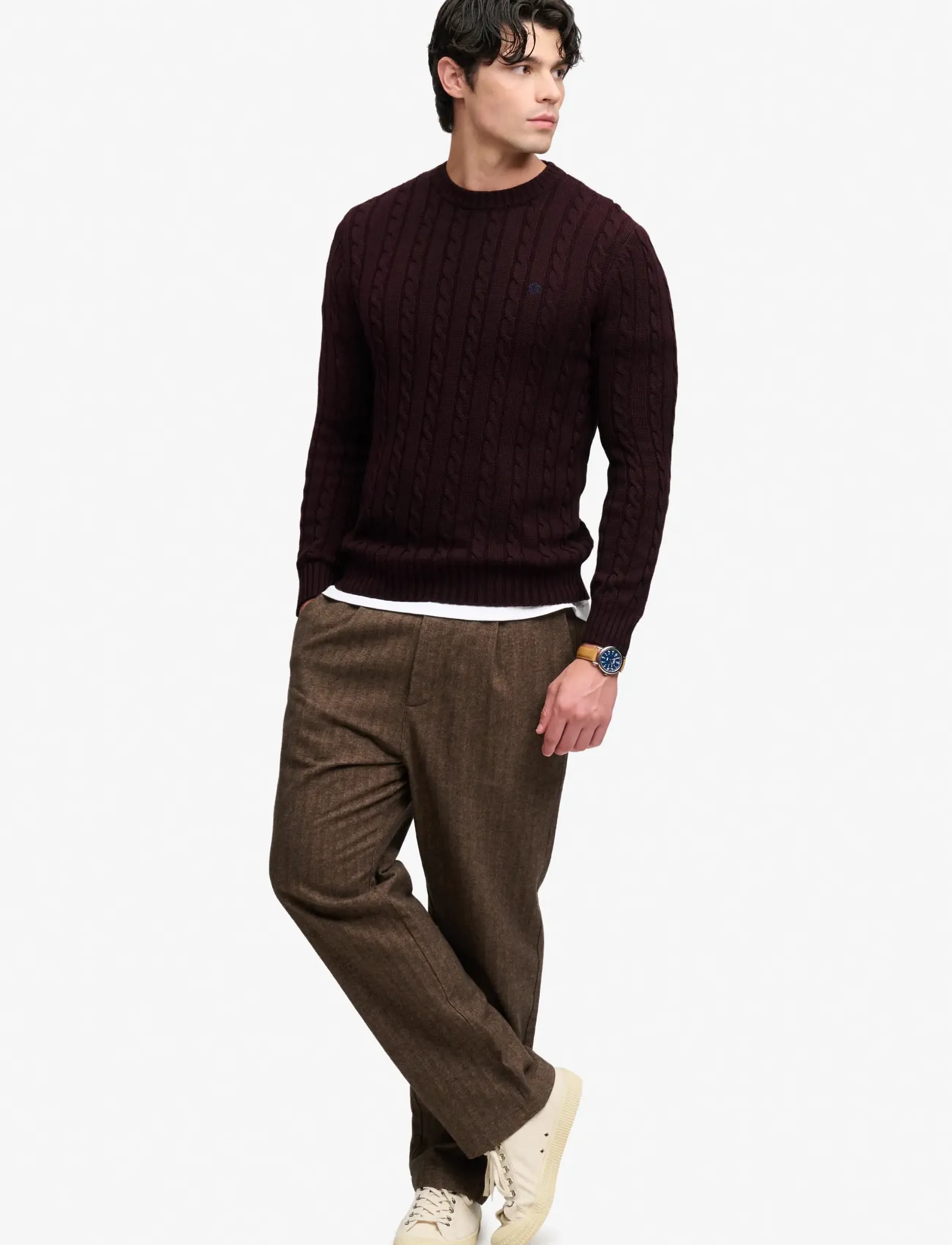 Superdry Cotton Cable Knit Crew stickade tröjor herr – bild 5