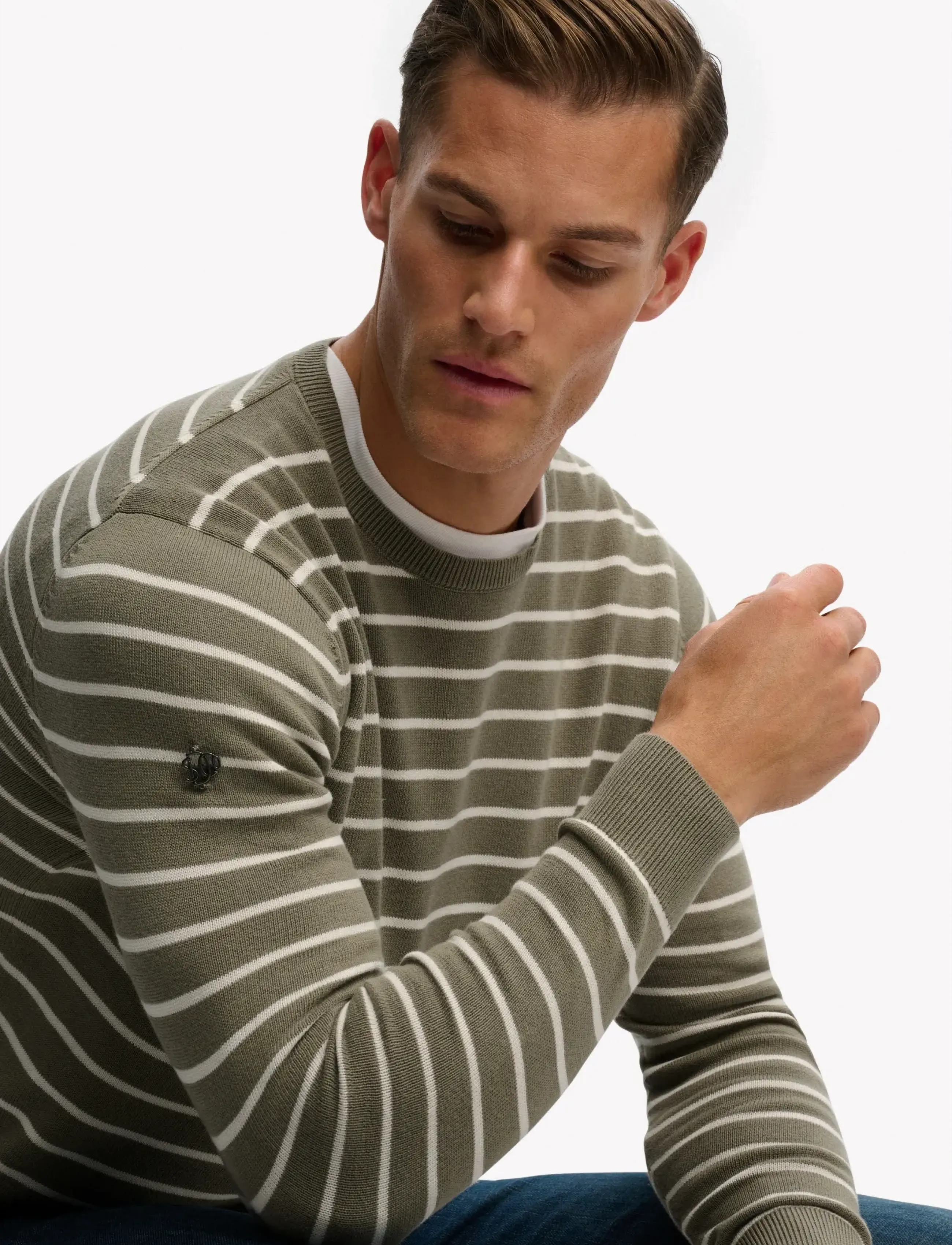 Superdry - MERCHANT BRETON JUMPER - swetry - olive breton stripe - 4