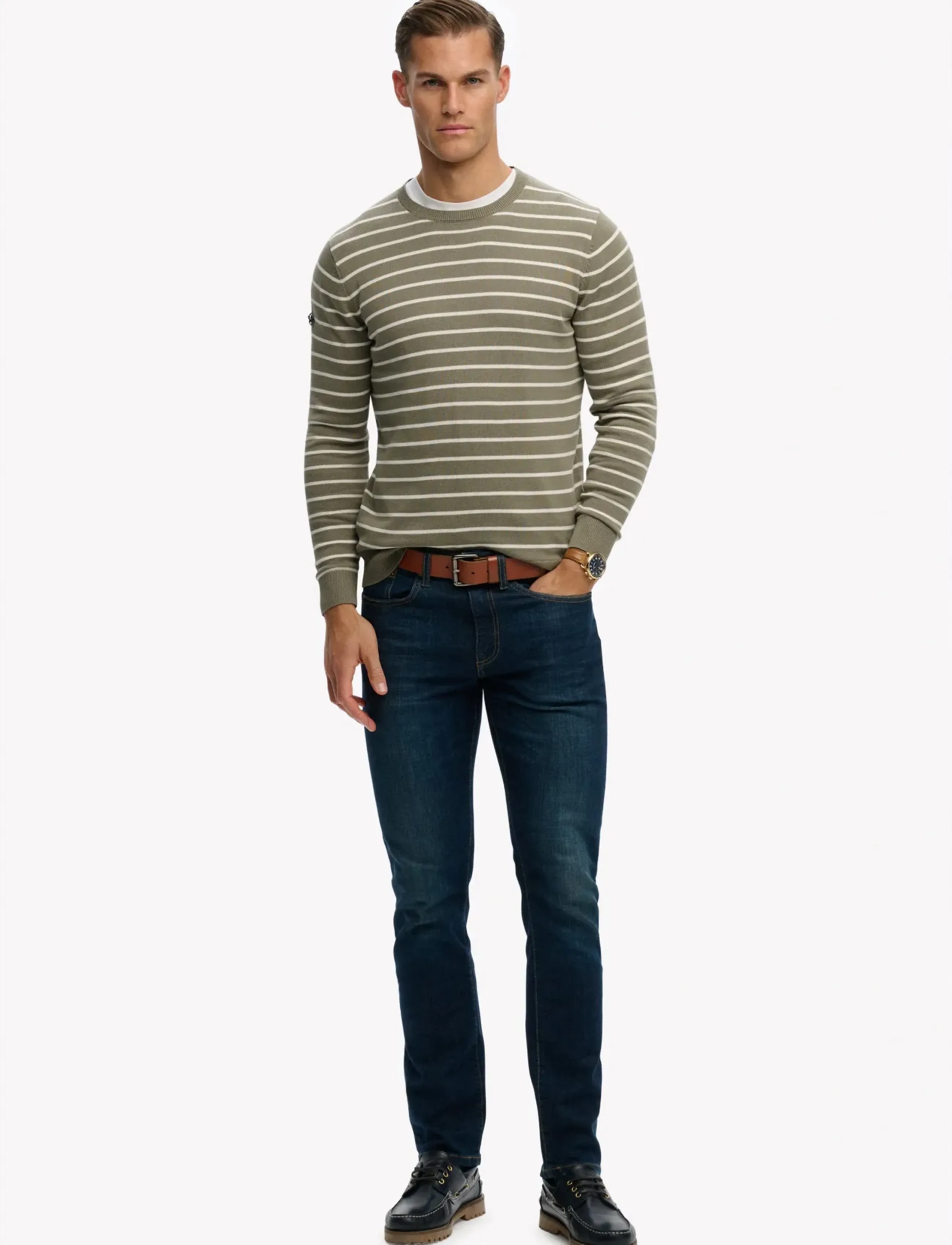 Superdry - MERCHANT BRETON JUMPER - swetry - olive breton stripe - 5