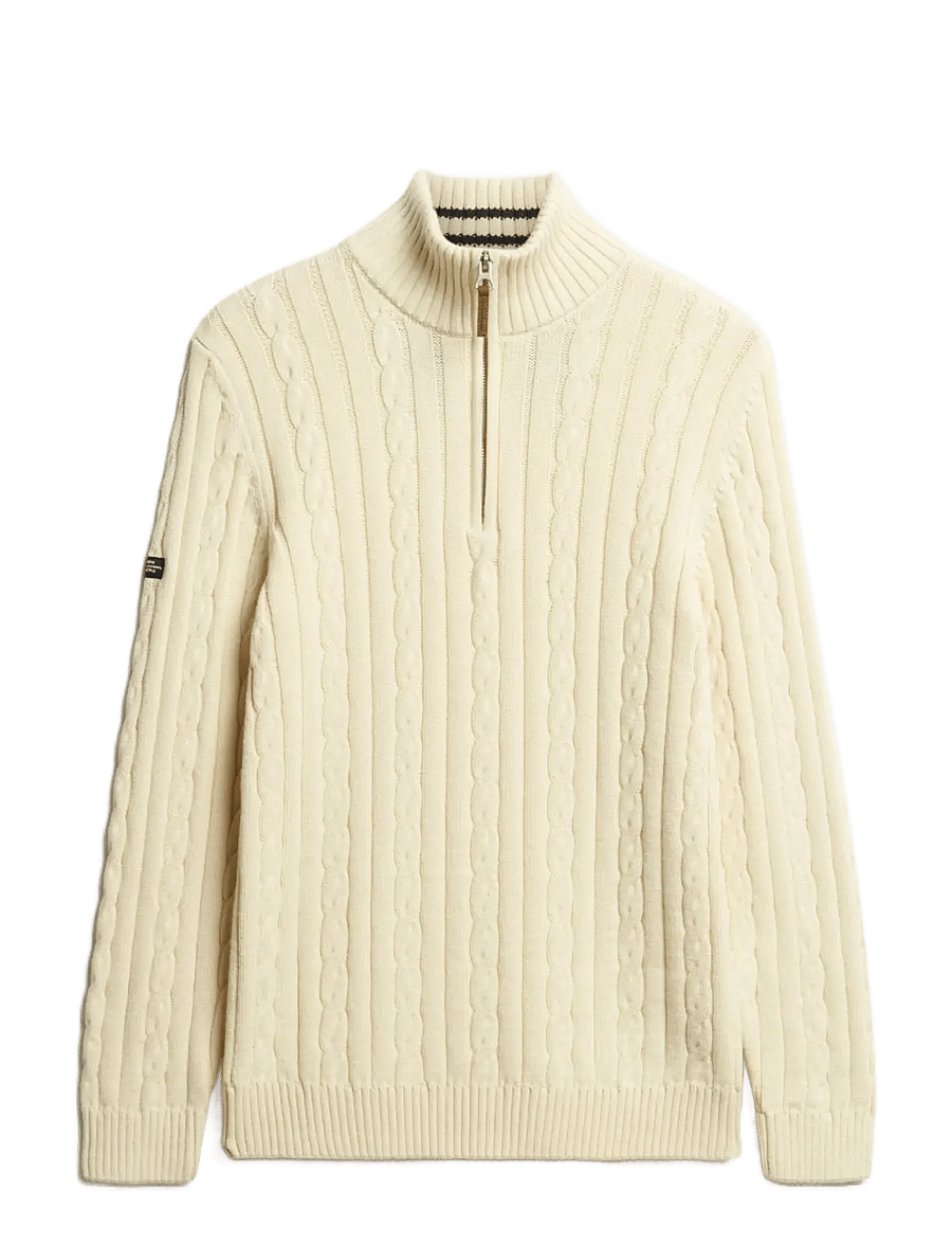 Superdry - PREPPY COTTON CABLE HALF ZIP - cream - 1