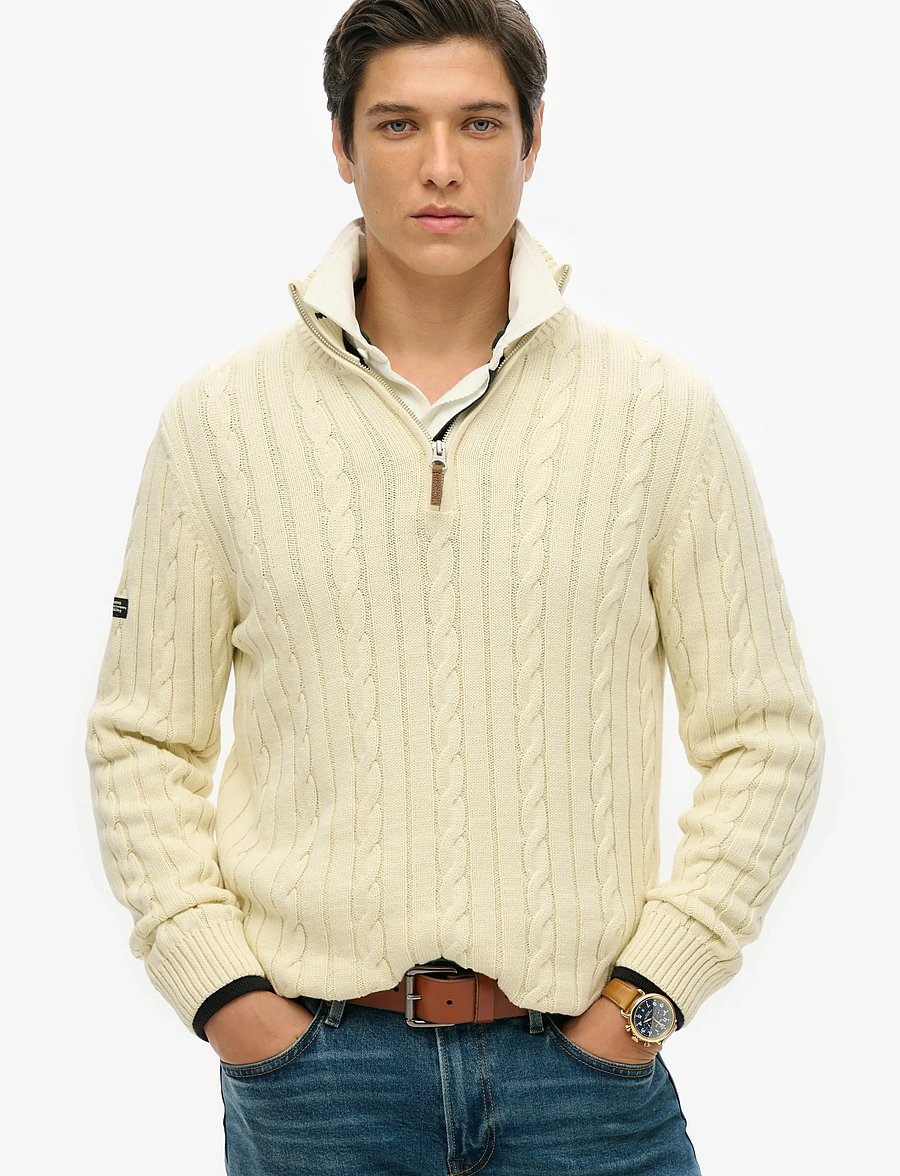 Superdry - PREPPY COTTON CABLE HALF ZIP - cream - 0