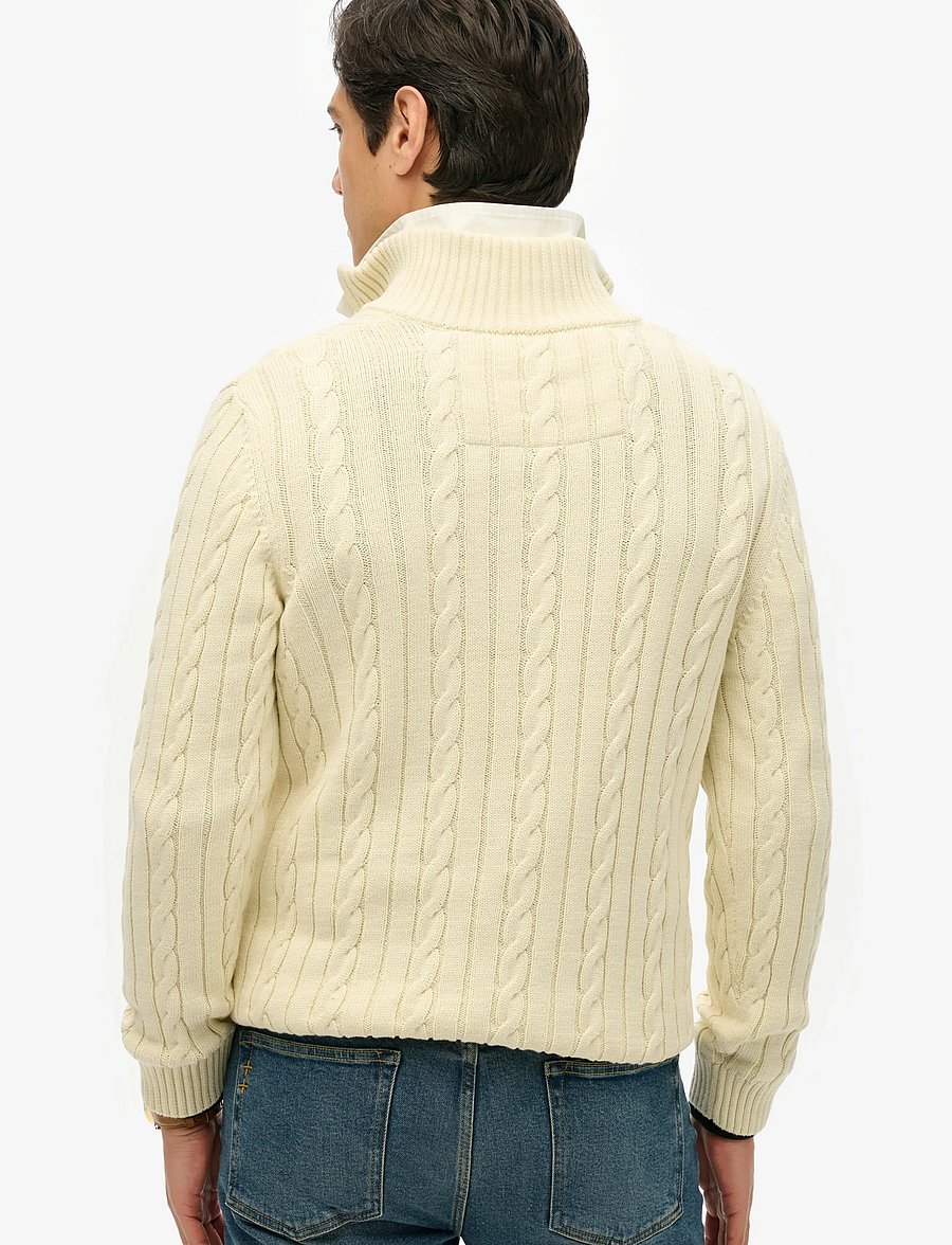 Superdry - PREPPY COTTON CABLE HALF ZIP - cream - 2