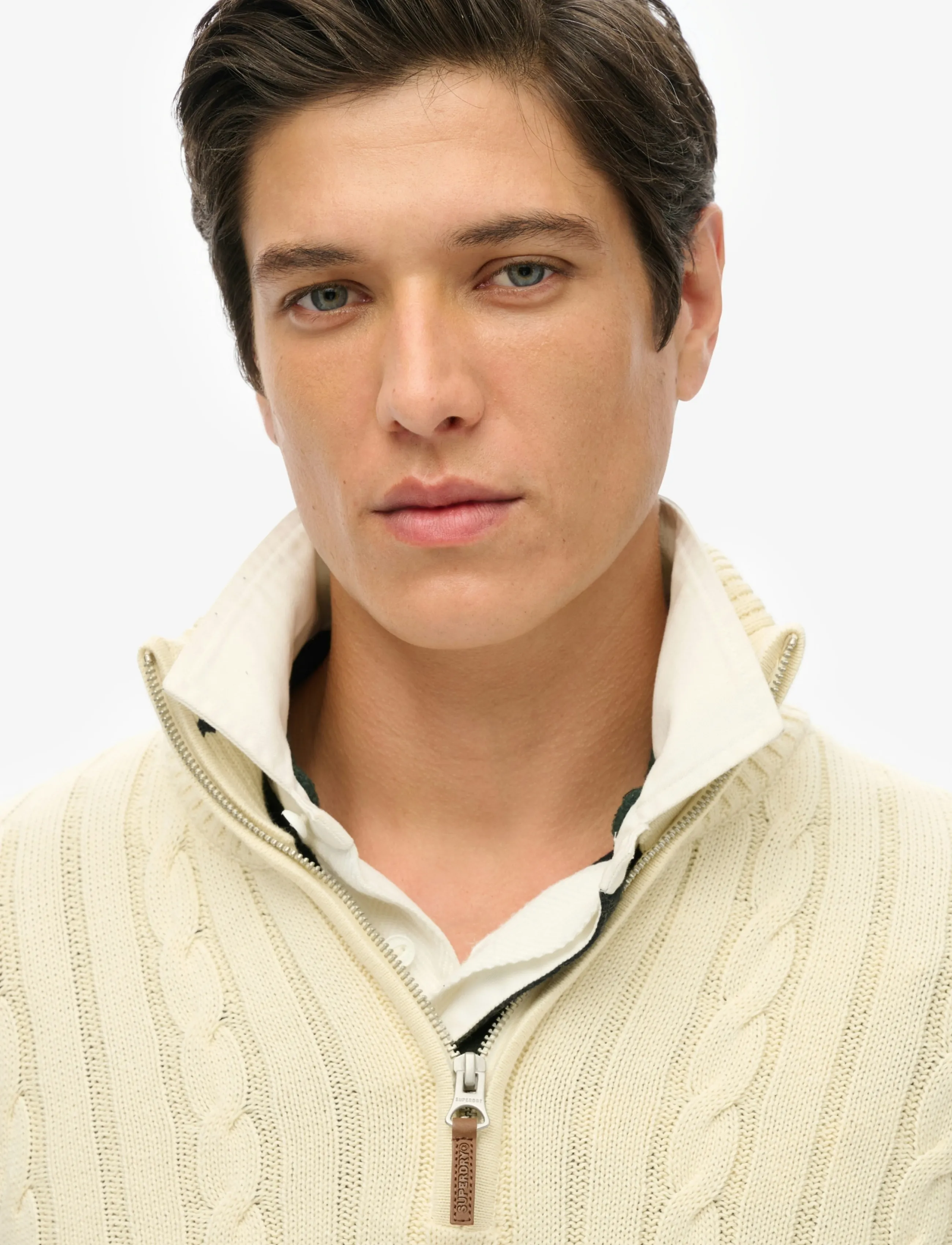 Superdry - PREPPY COTTON CABLE HALF ZIP - cream - 3
