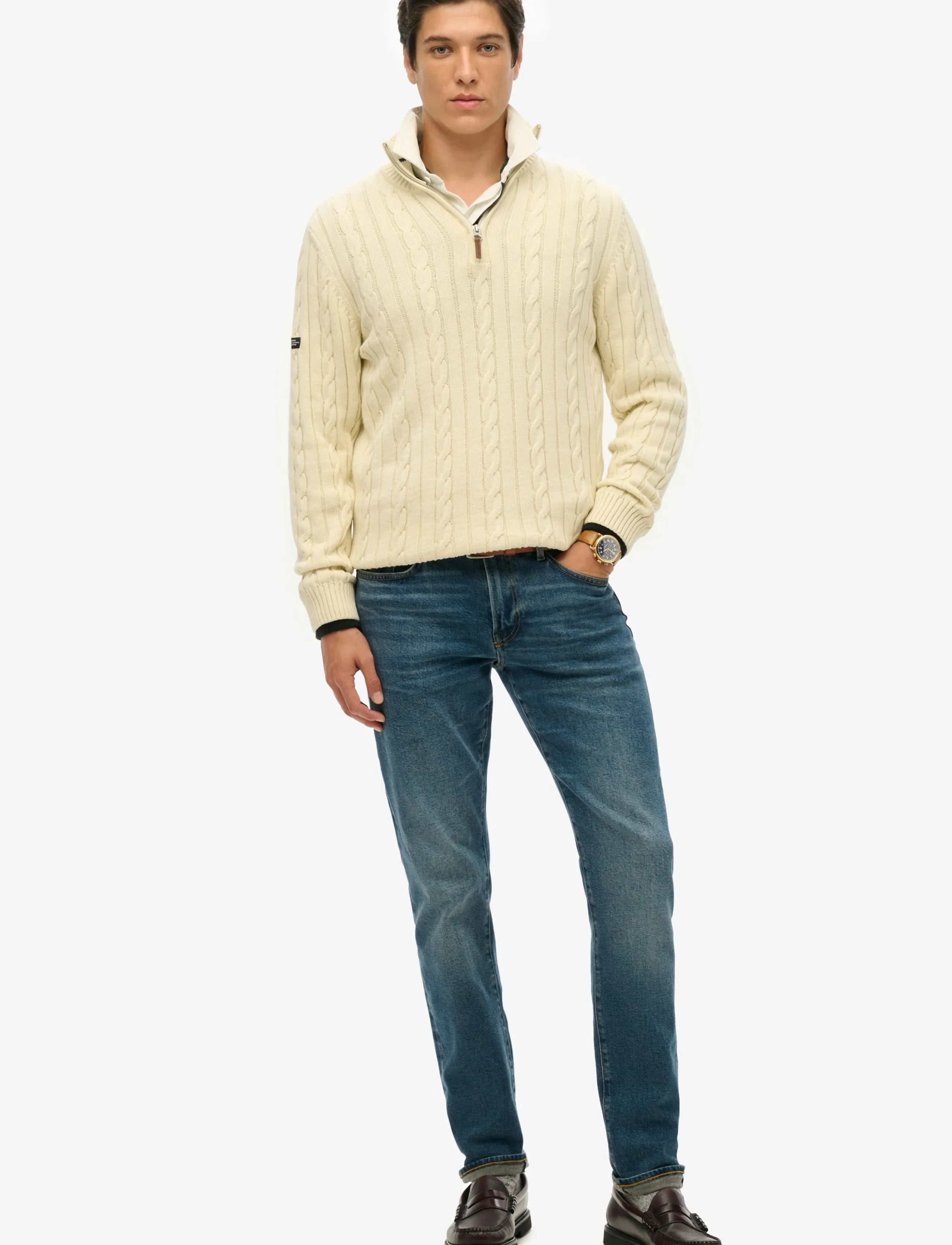 Superdry Preppy Cotton Cable Half Zip stickade tröjor herr – bild 4