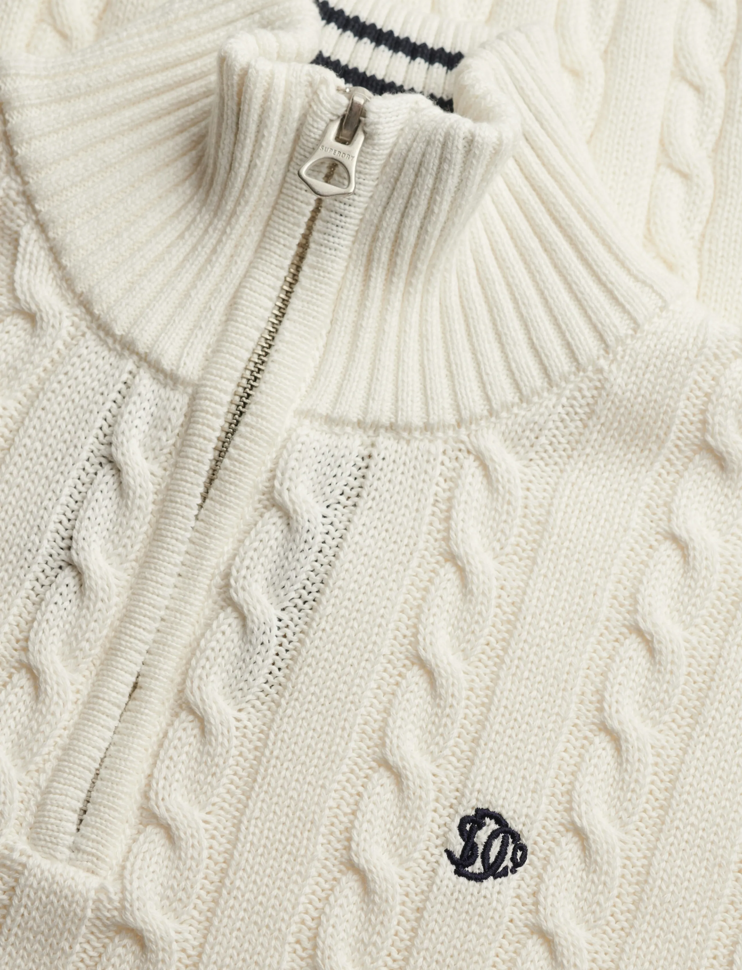 Superdry - PREPPY COTTON CABLE HALF ZIP - cream - 5