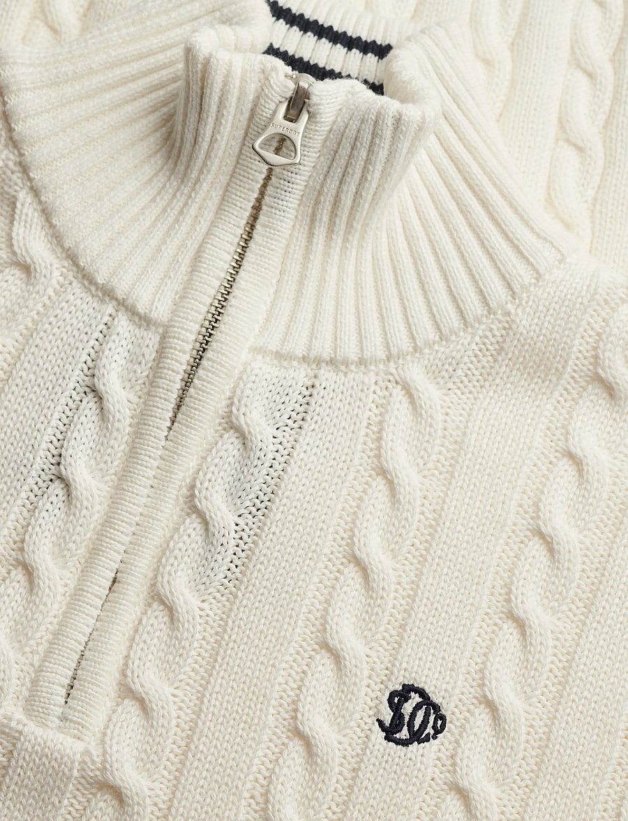 Superdry - PREPPY COTTON CABLE HALF ZIP - cream - 5