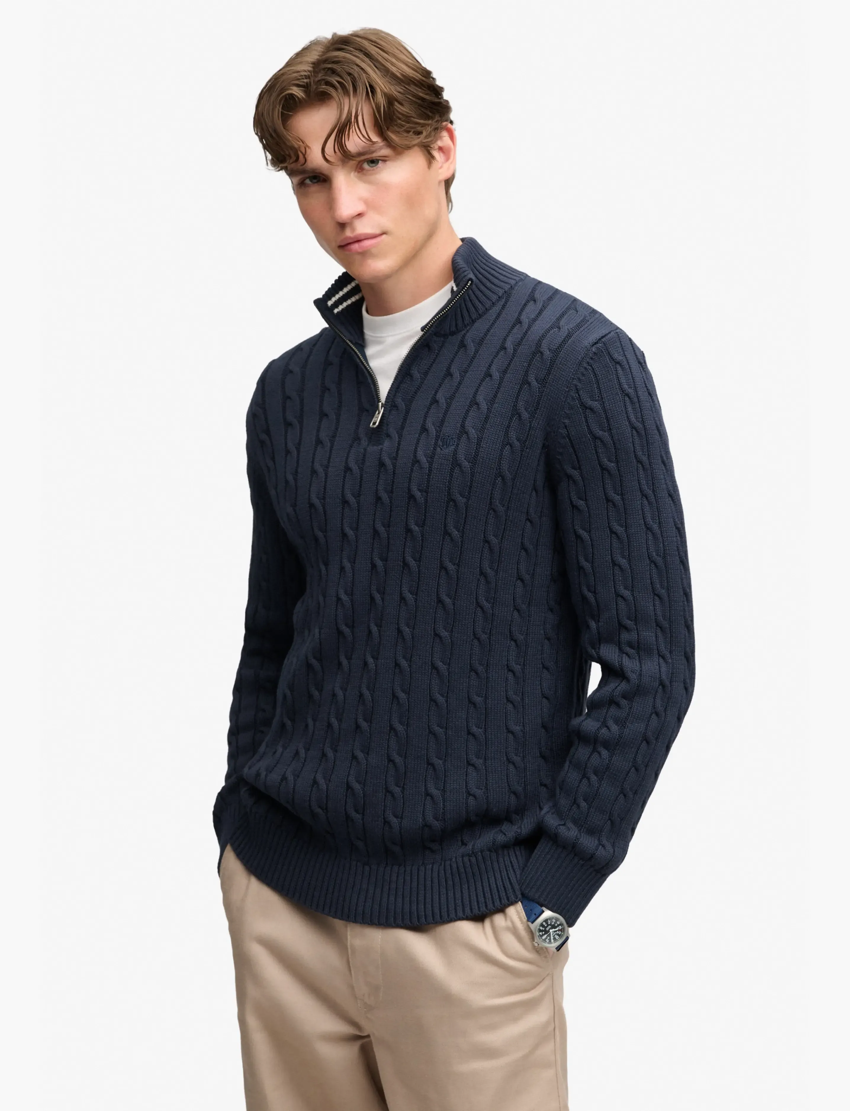 Superdry - PREPPY COTTON CABLE HALF ZIP - pullover mit halbem reißverschluss - navy - 0