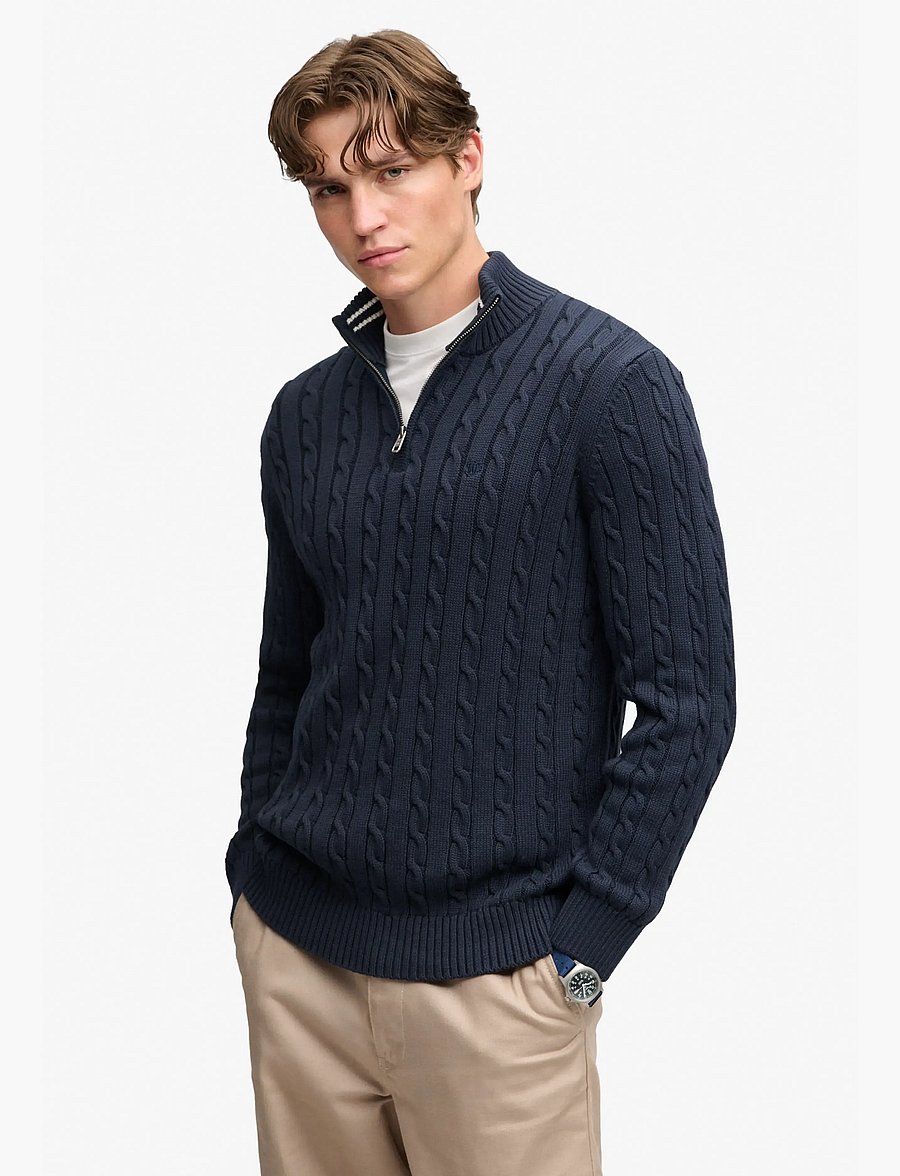 Superdry - PREPPY COTTON CABLE HALF ZIP - pullover mit halbem reißverschluss - navy - 0