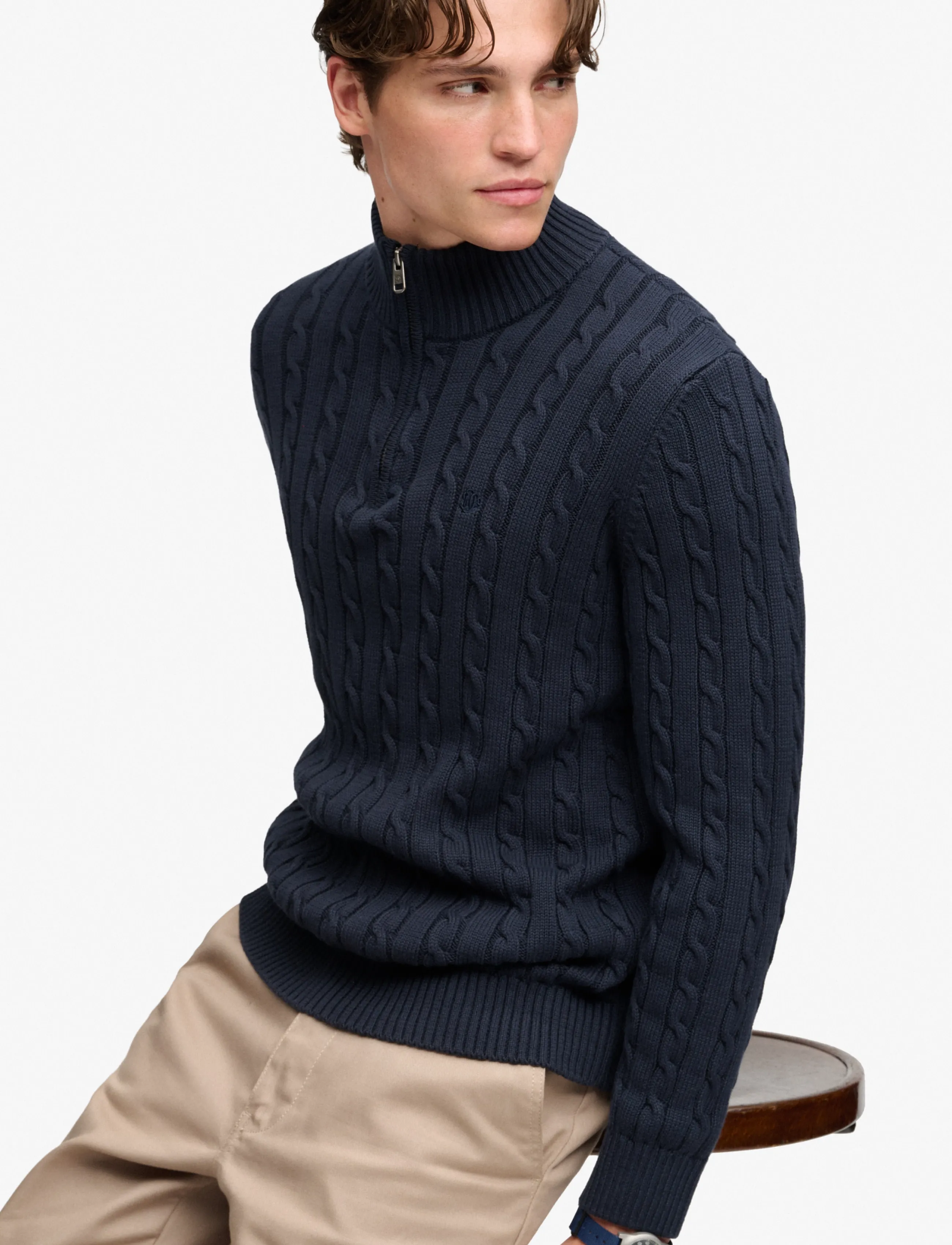 Superdry - PREPPY COTTON CABLE HALF ZIP - pullover mit halbem reißverschluss - navy - 4