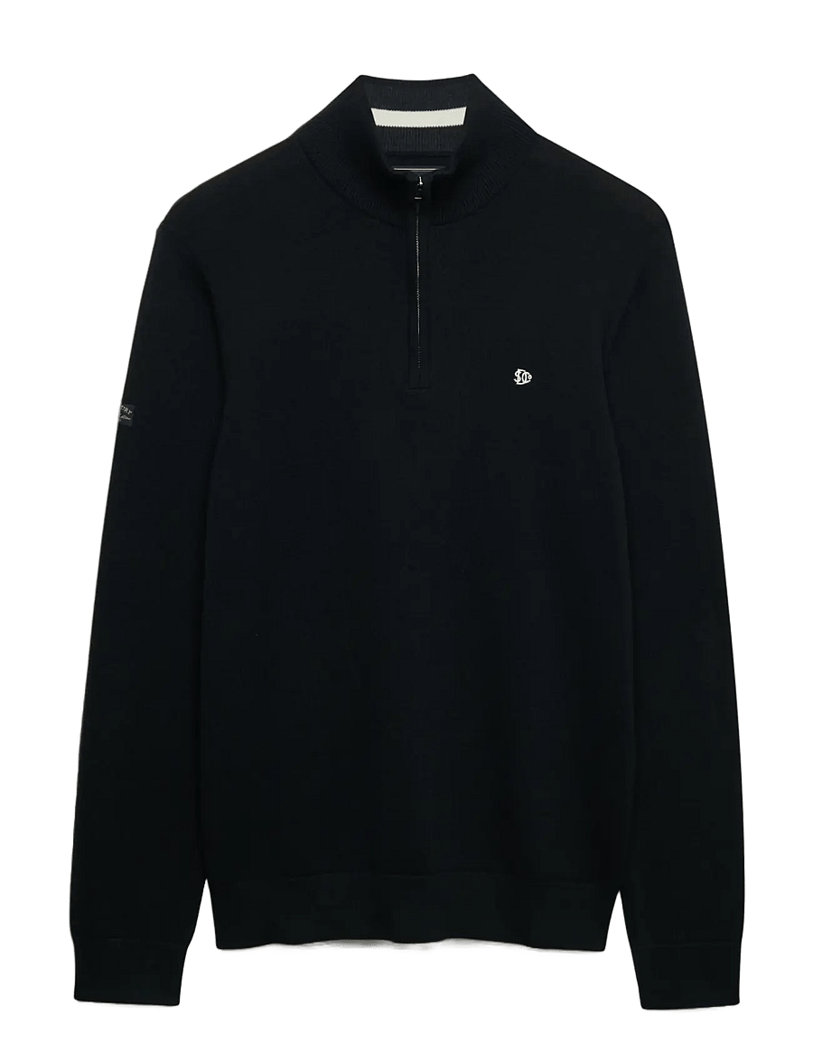 Superdry - PREP ESSENTIAL COTTON HALF ZIP - half zip jumpers - black - 1