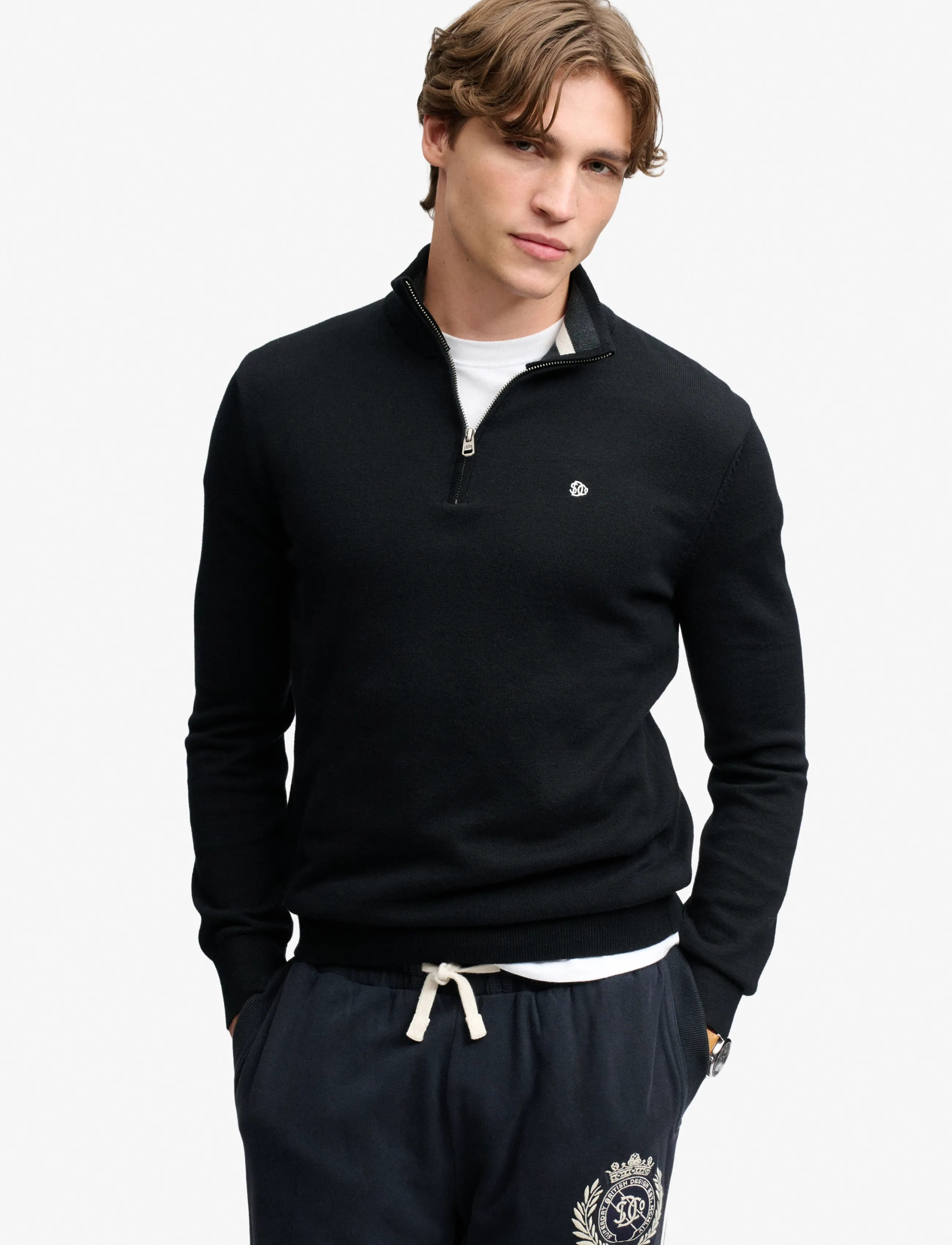 Superdry - PREP ESSENTIAL COTTON HALF ZIP - half zip jumpers - black - 0