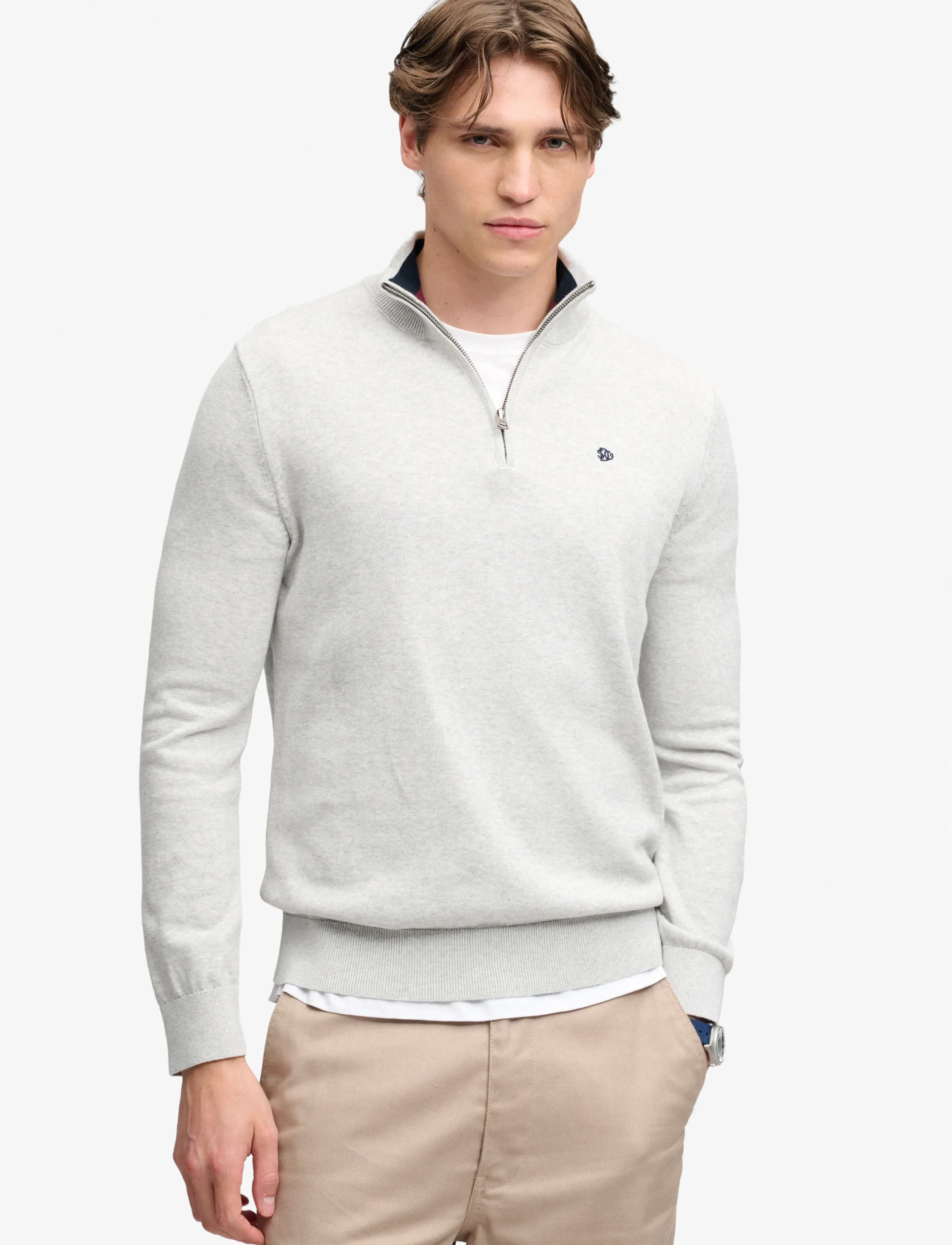 Superdry PREP ESSENTIAL COTTON HALF ZIP - Efterårsgarderoben - LIGHTNING GREY MARL / grey