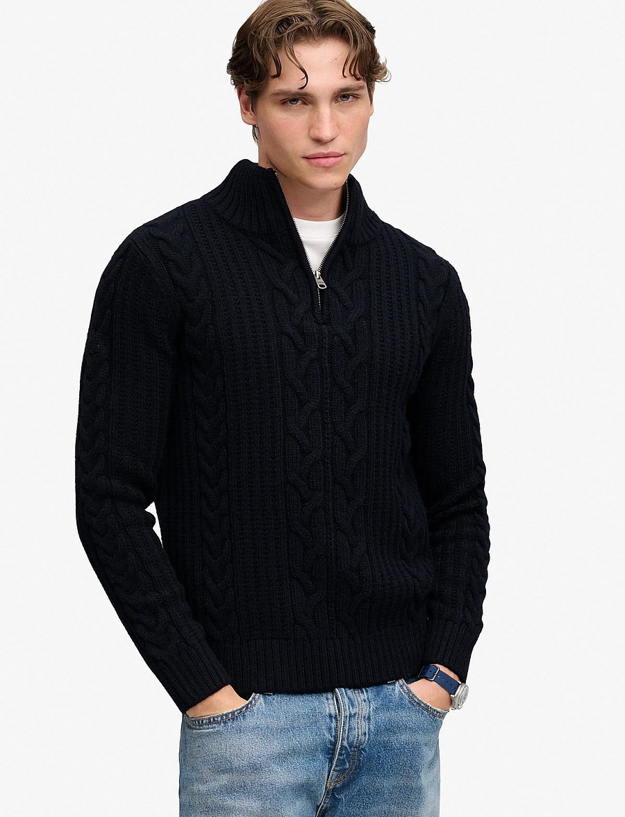 Superdry - JACOB CABLE HALF ZIP KNIT - pullover mit halbem reißverschluss - eclipse navy - 0