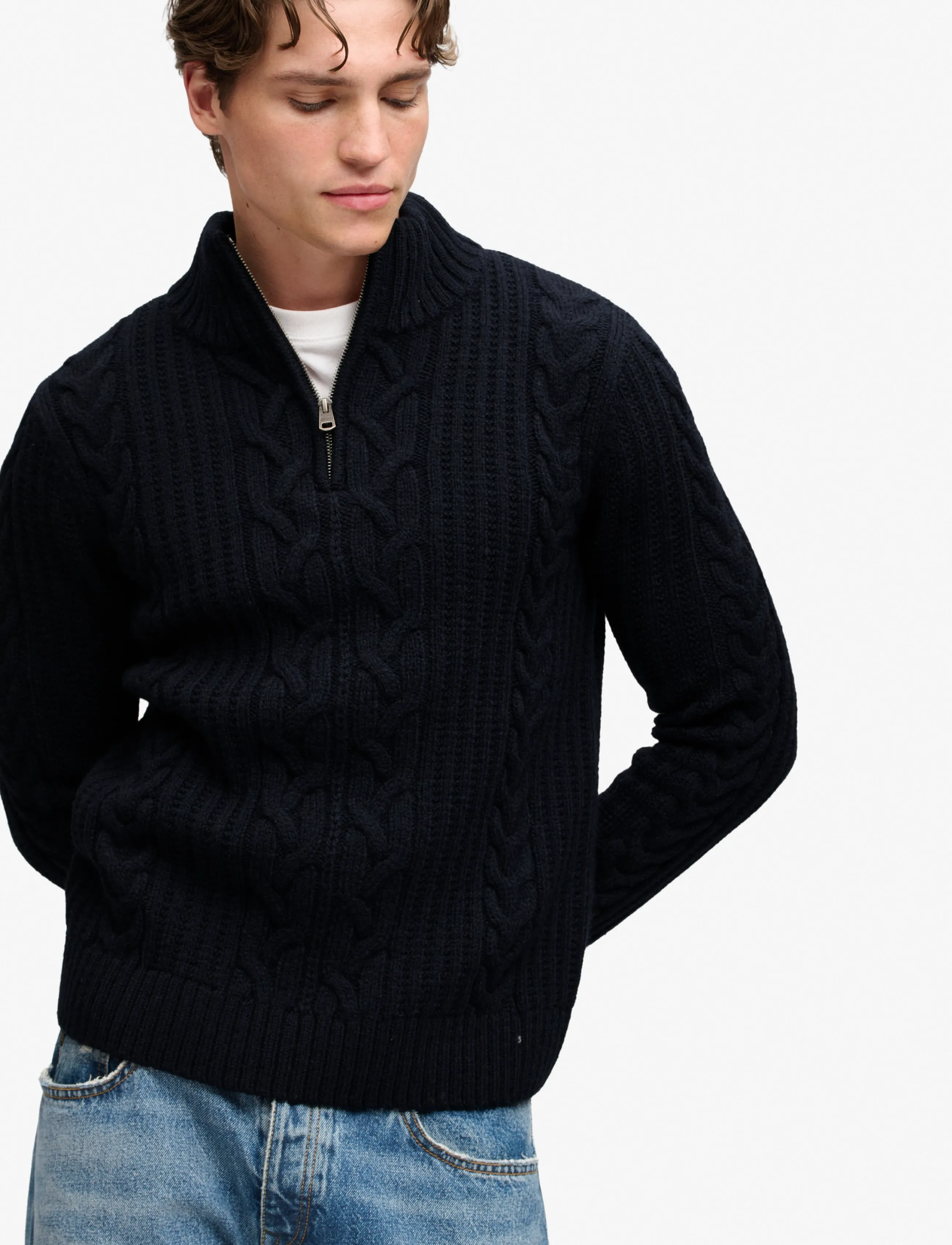 Superdry - JACOB CABLE HALF ZIP KNIT - pullover mit halbem reißverschluss - eclipse navy - 5