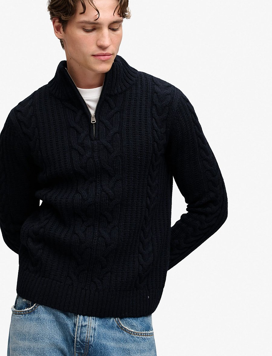 Superdry - JACOB CABLE HALF ZIP KNIT - pullover mit halbem reißverschluss - eclipse navy - 5