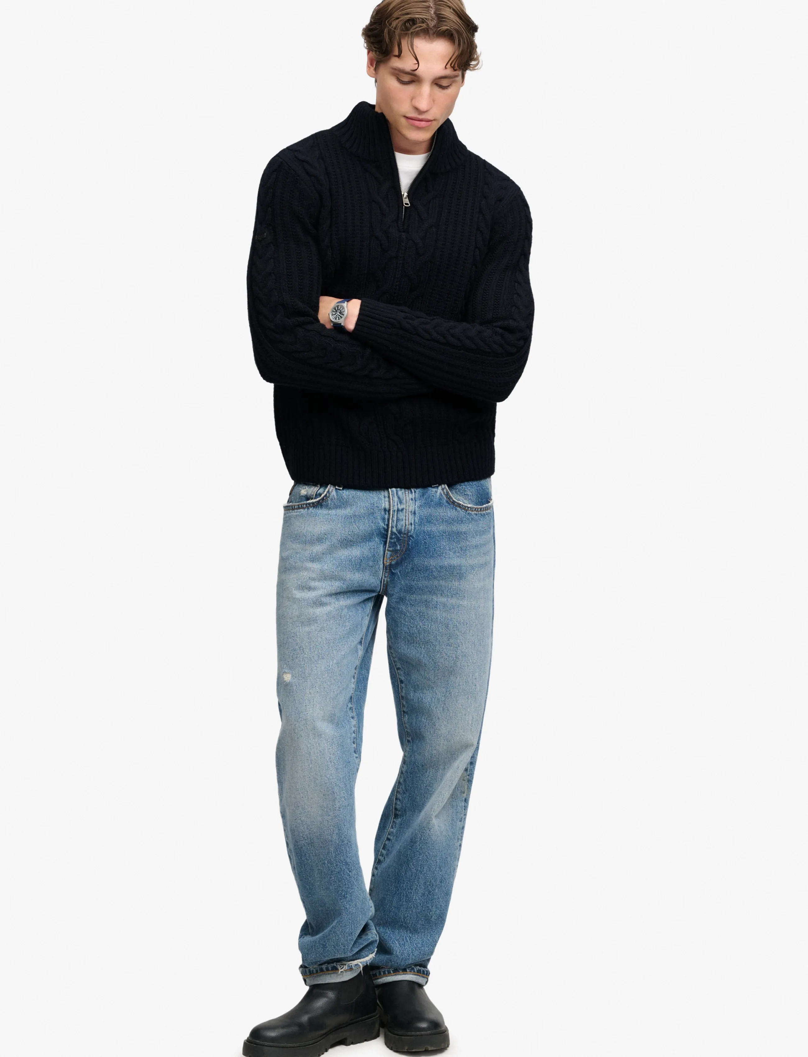 Superdry Jacob Cable Half Zip Knit stickade tröjor herr – bild 5