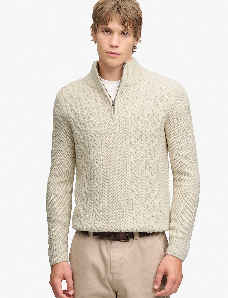 Superdry - JACOB CABLE HALF ZIP KNIT - pullover mit halbem reißverschluss - ecru - 0