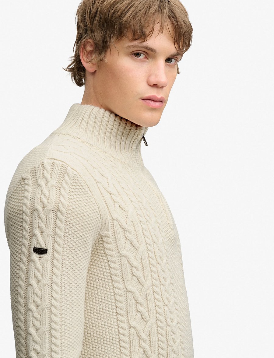 Superdry - JACOB CABLE HALF ZIP KNIT - pullover mit halbem reißverschluss - ecru - 4
