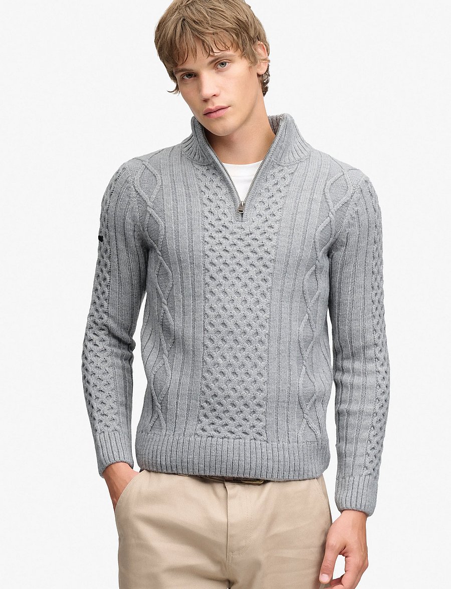 Superdry - JACOB CABLE HALF ZIP KNIT - poolpika lukuga džemprid - mid grey - 0