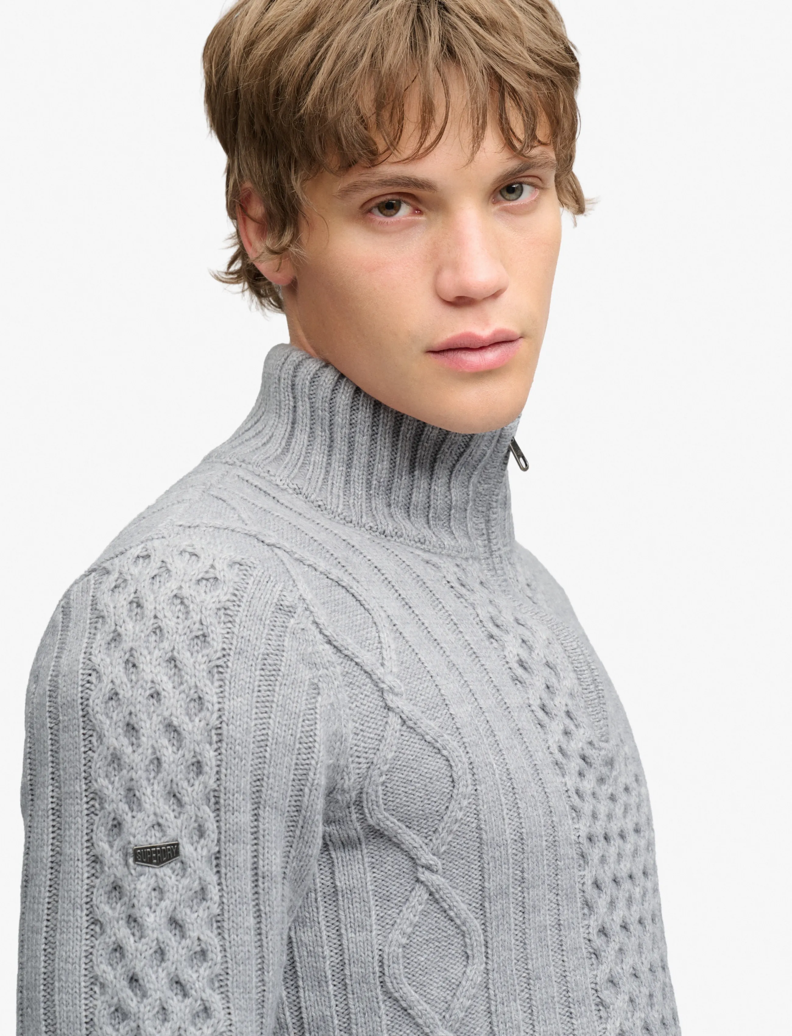 Superdry - JACOB CABLE HALF ZIP KNIT - poolpika lukuga džemprid - mid grey - 3