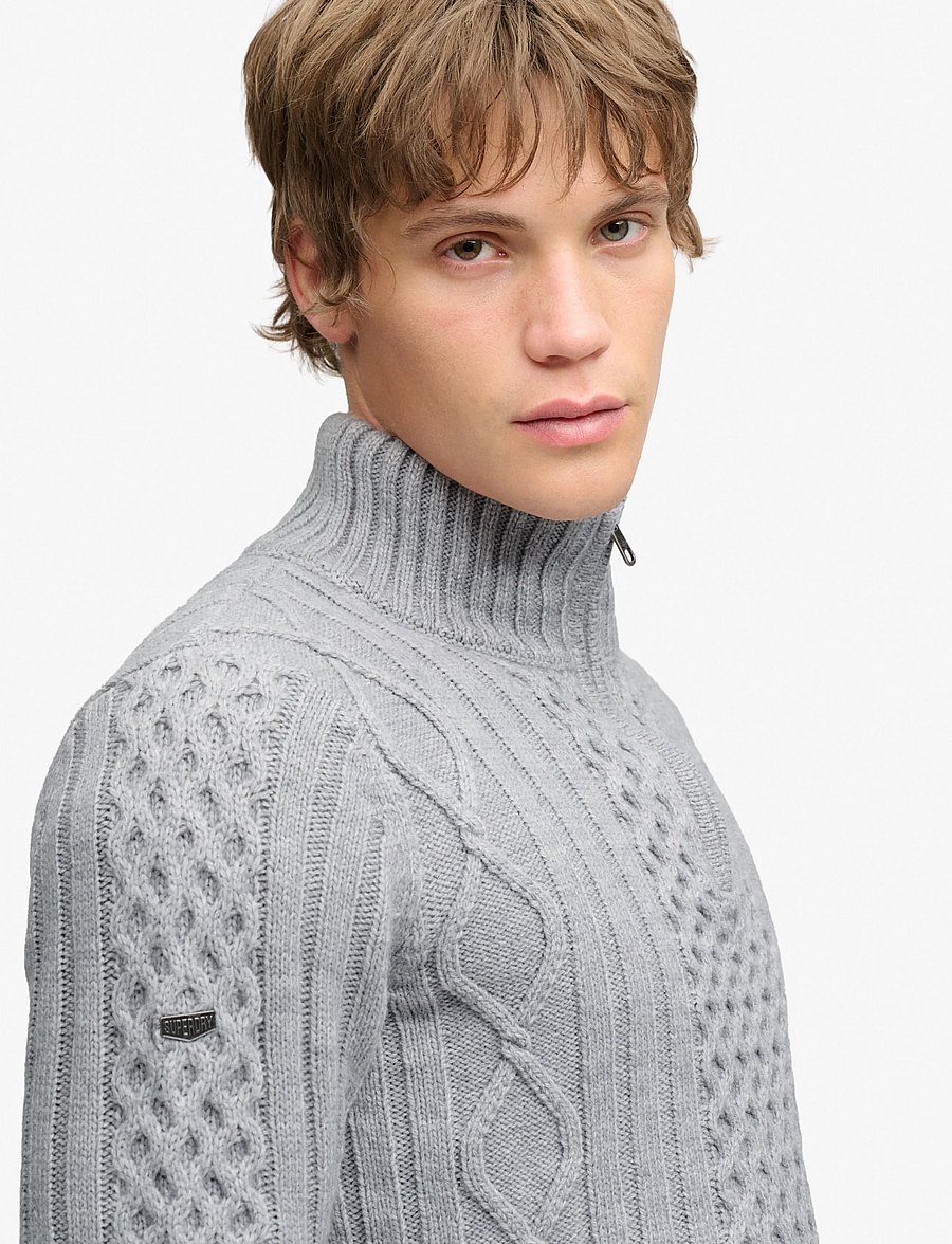Superdry - JACOB CABLE HALF ZIP KNIT - poolpika lukuga džemprid - mid grey - 3