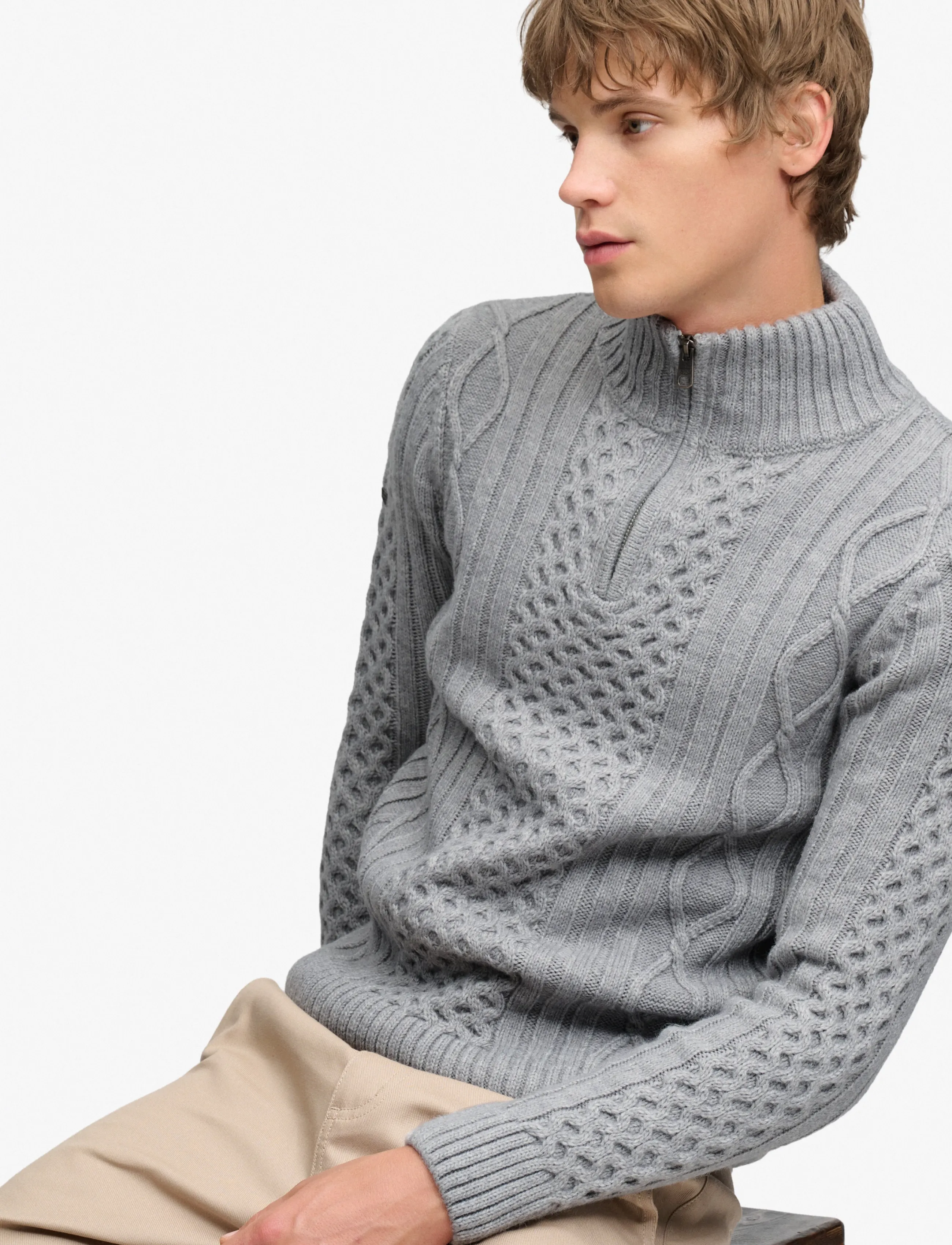 Superdry - JACOB CABLE HALF ZIP KNIT - poolpika lukuga džemprid - mid grey - 4