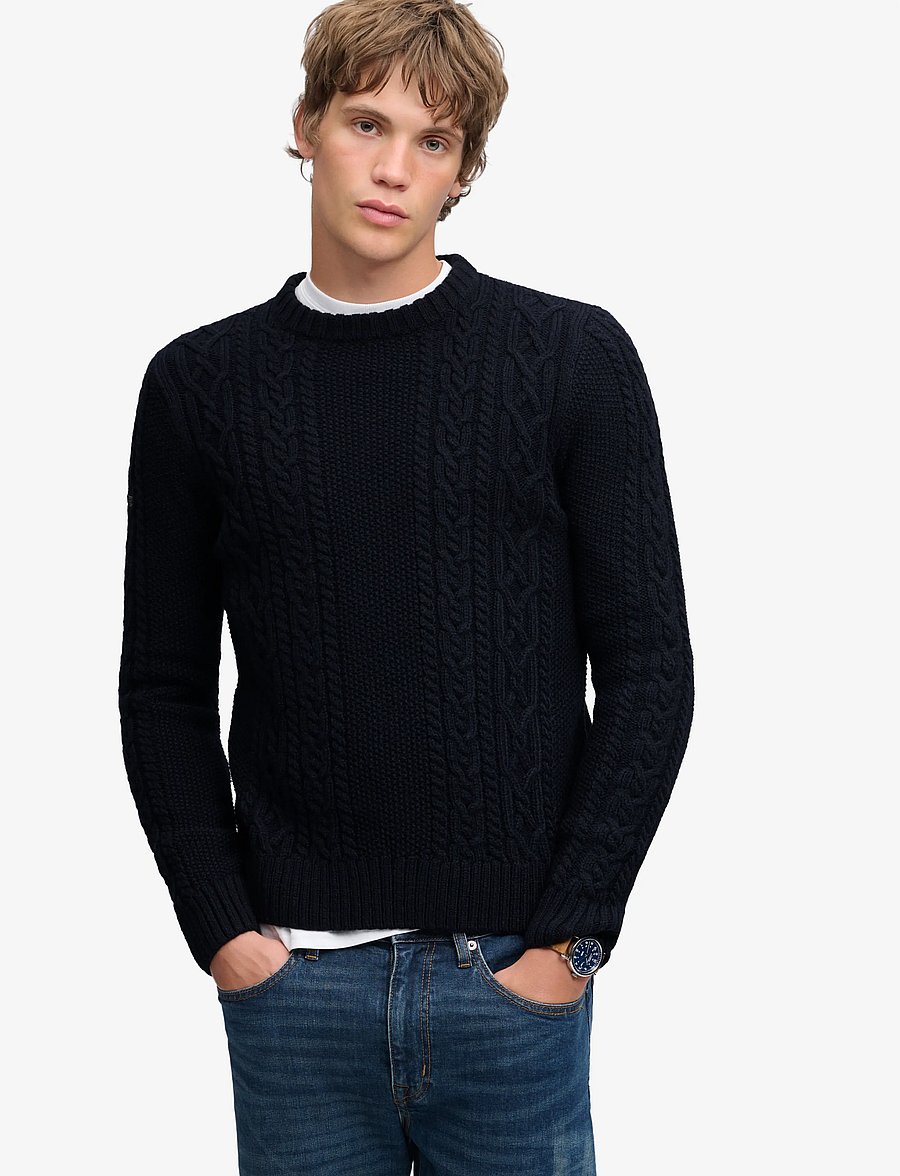 Superdry - JACOB CABLE JUMPER - Ümara kaelusega - eclipse navy - 0