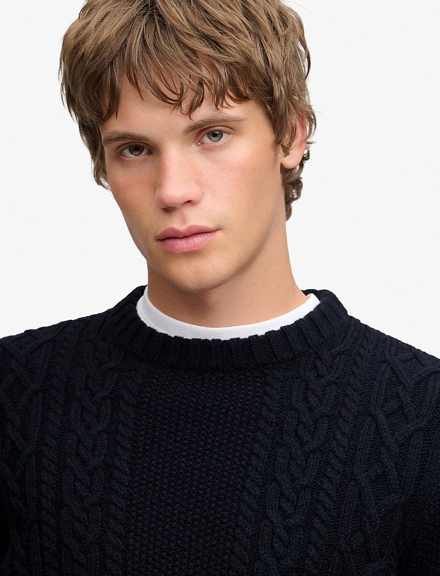 Superdry - JACOB CABLE JUMPER - Ümara kaelusega - eclipse navy - 2