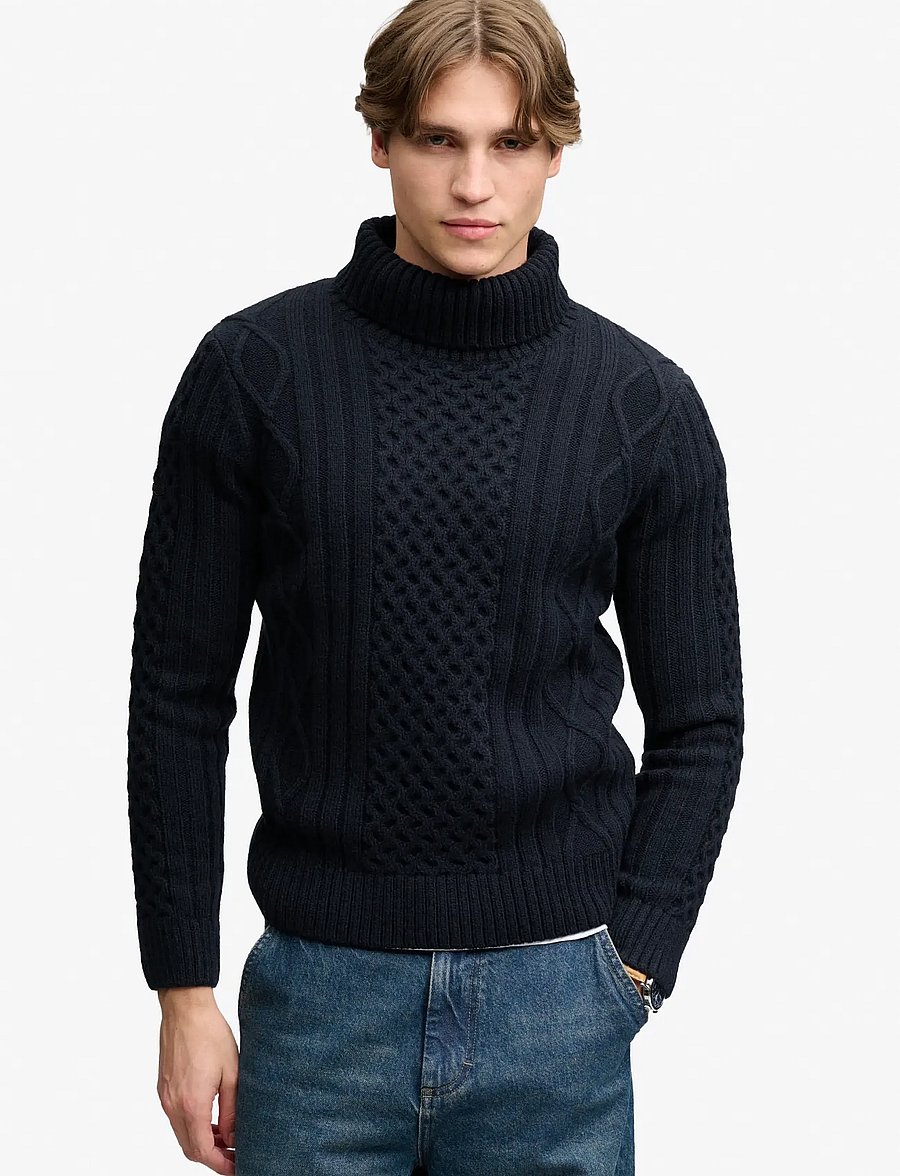 Superdry - JACOB CABLE ROLL NECK JUMPER - kõrge kaelusega - eclipse navy - 0