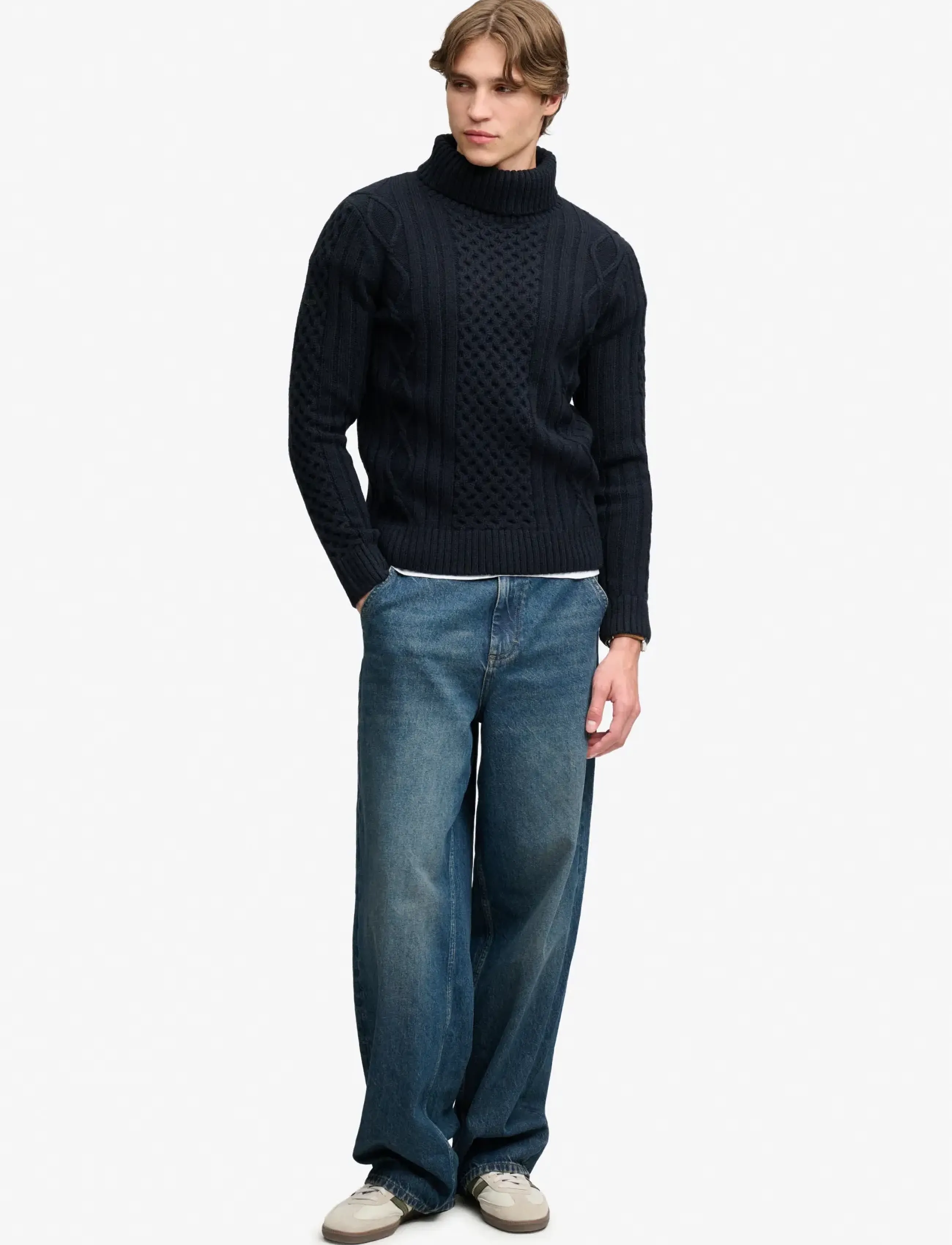 Superdry - JACOB CABLE ROLL NECK JUMPER - kõrge kaelusega - eclipse navy - 5