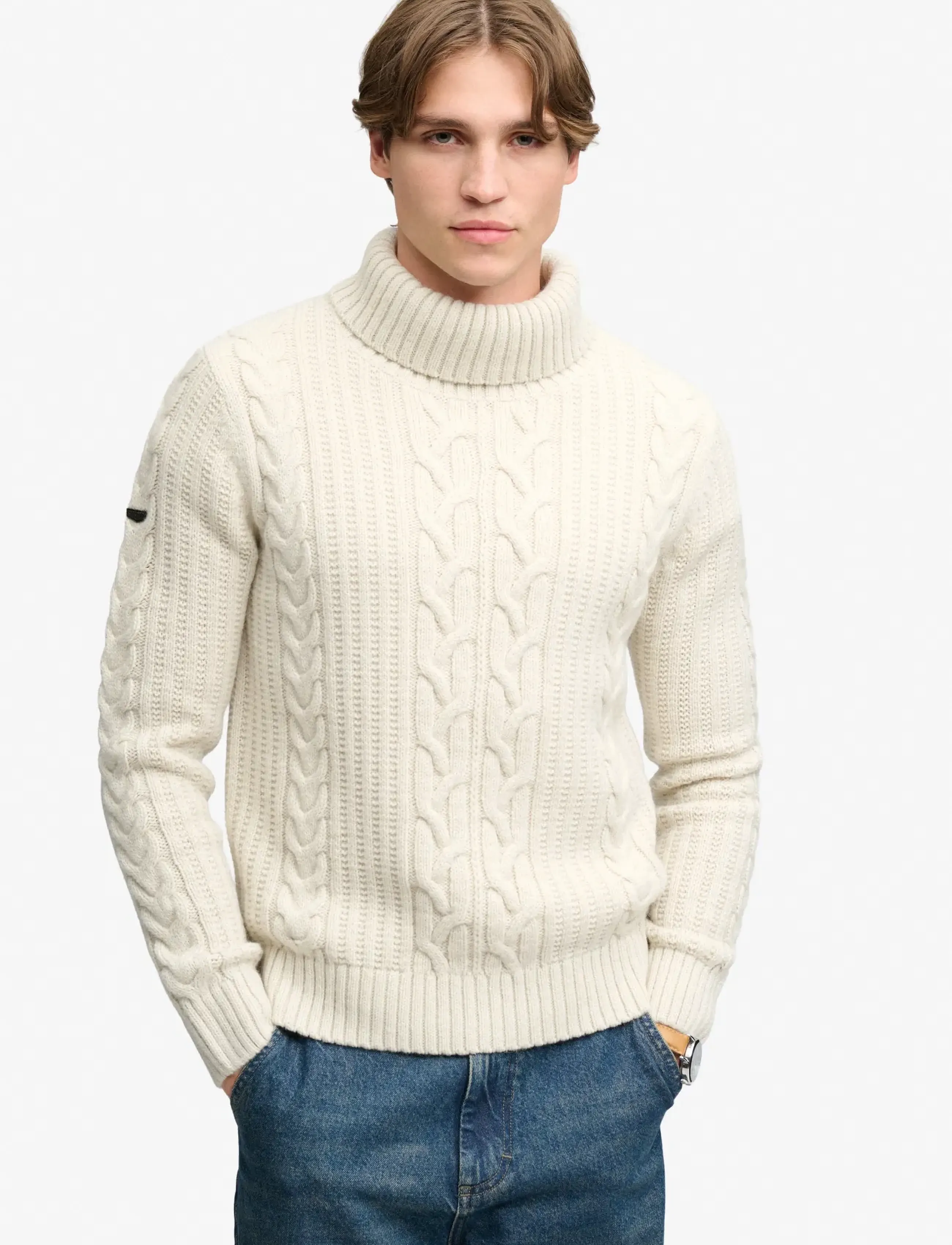 Superdry - JACOB CABLE ROLL NECK JUMPER - polokrage - ecru - 0