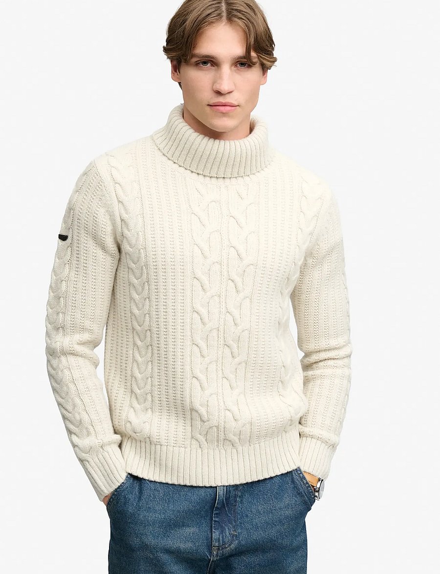 Superdry - JACOB CABLE ROLL NECK JUMPER - polokrage - ecru - 0