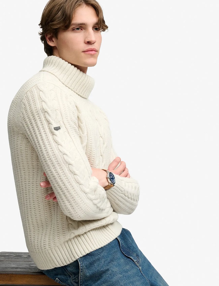 Superdry - JACOB CABLE ROLL NECK JUMPER - polokrage - ecru - 4