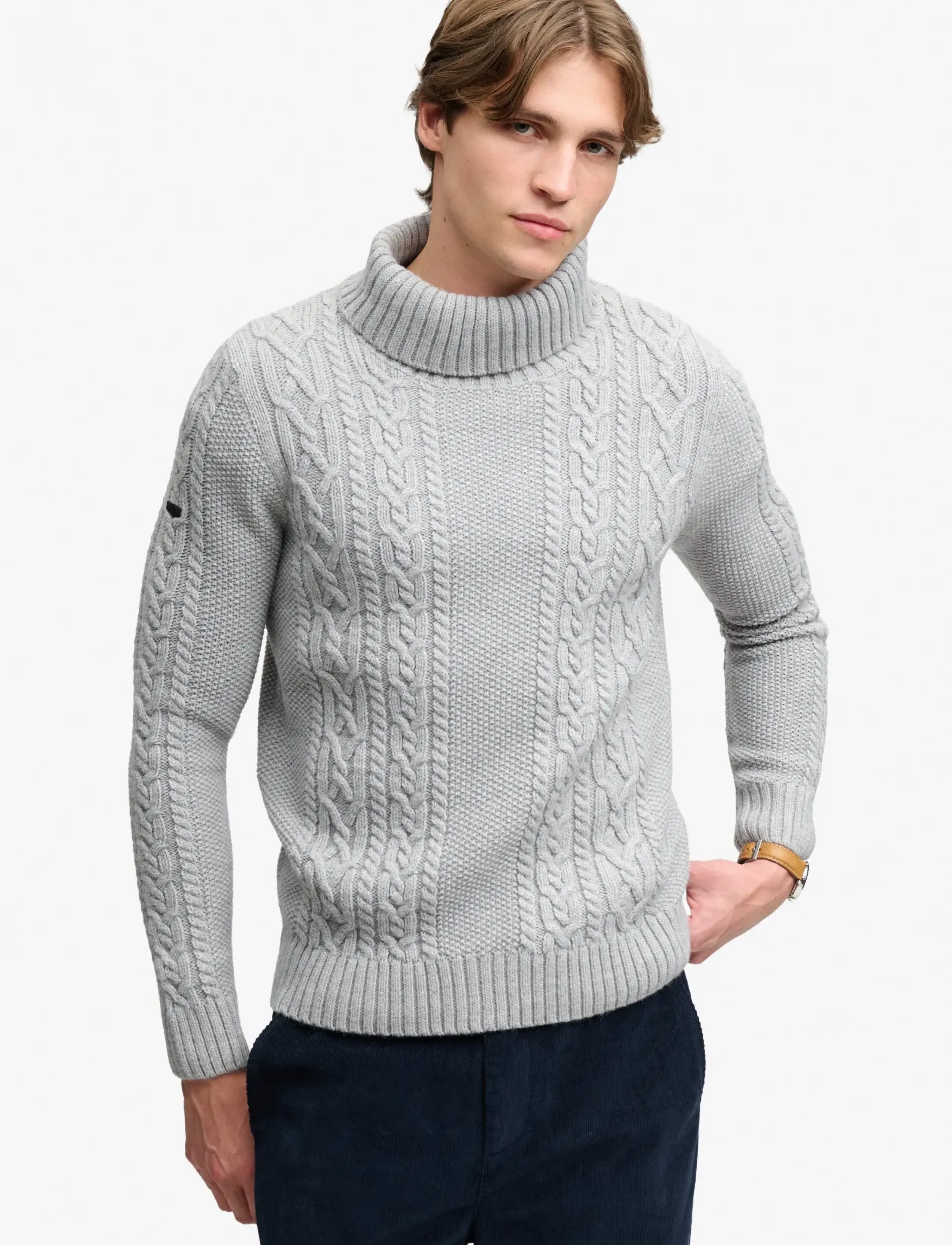 Superdry - JACOB CABLE ROLL NECK JUMPER - kõrge kaelusega - mid grey - 0