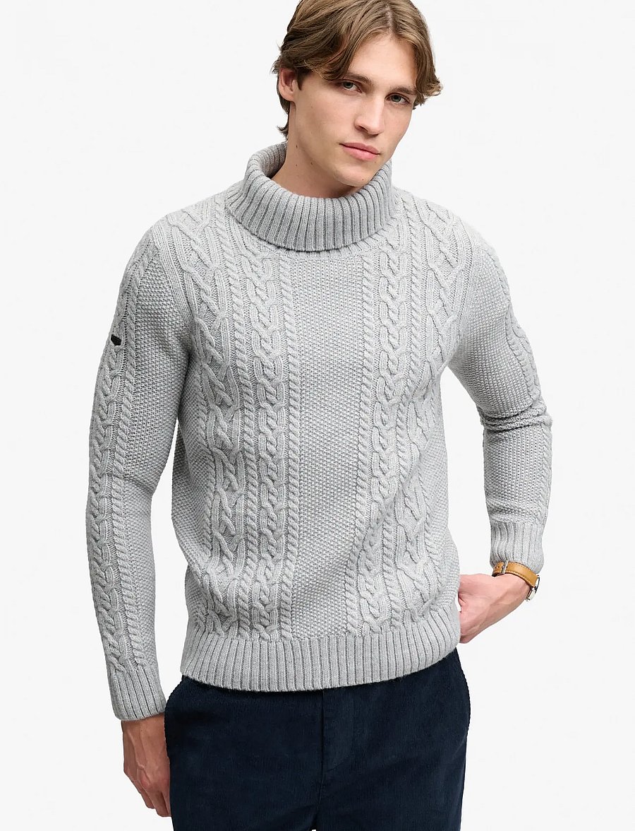 Superdry - JACOB CABLE ROLL NECK JUMPER - kõrge kaelusega - mid grey - 0